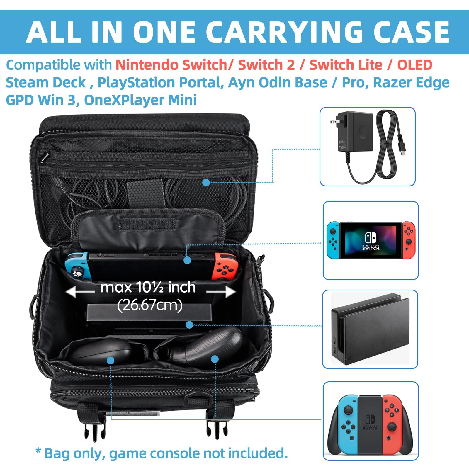 Tactical Gaming Console Travel Bag Case for Switch Steam Deck Portable Organizer