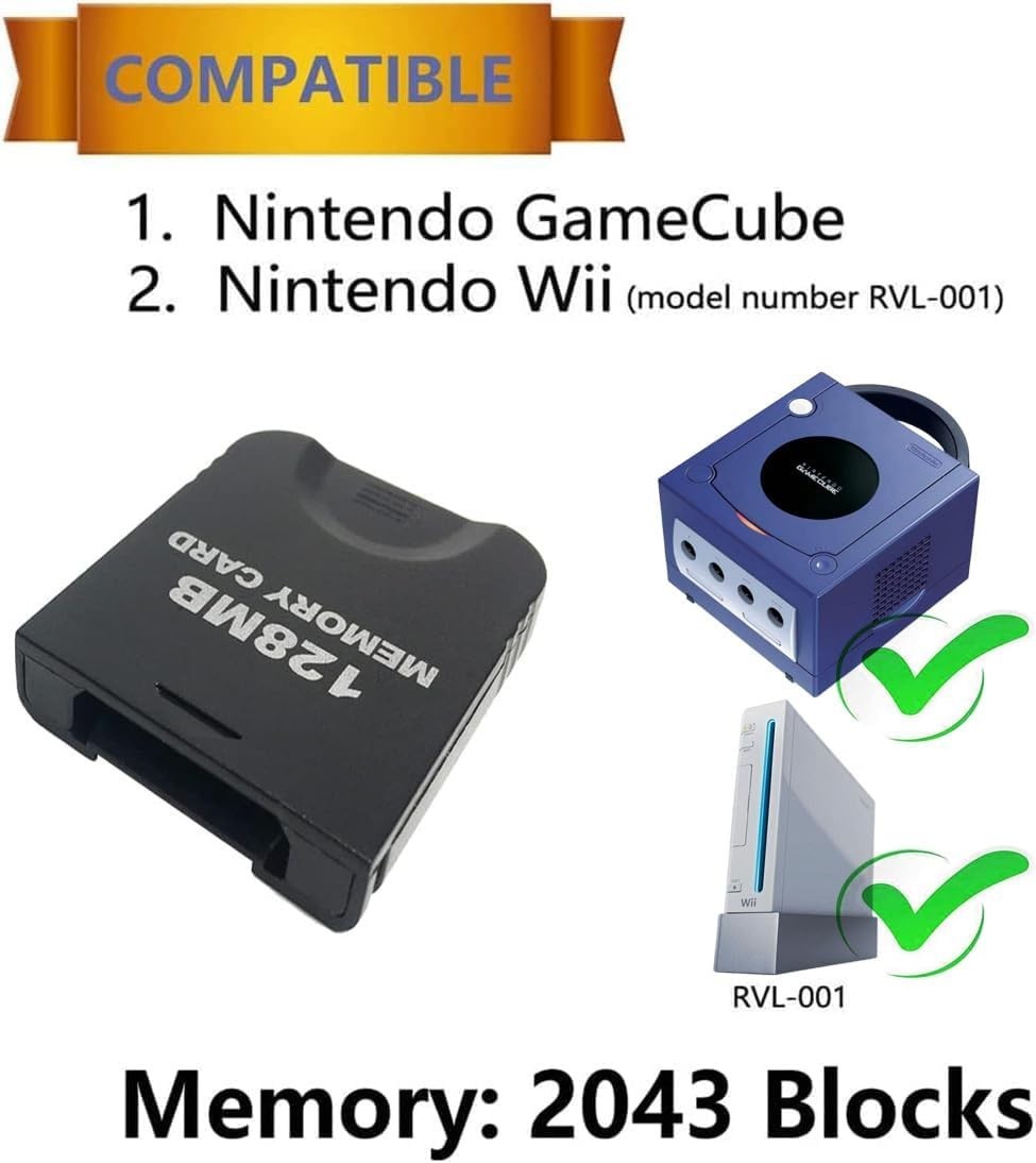 128MB GameCube/Wii Memory Card – Plug-and-Play, Shock-Resistant Design