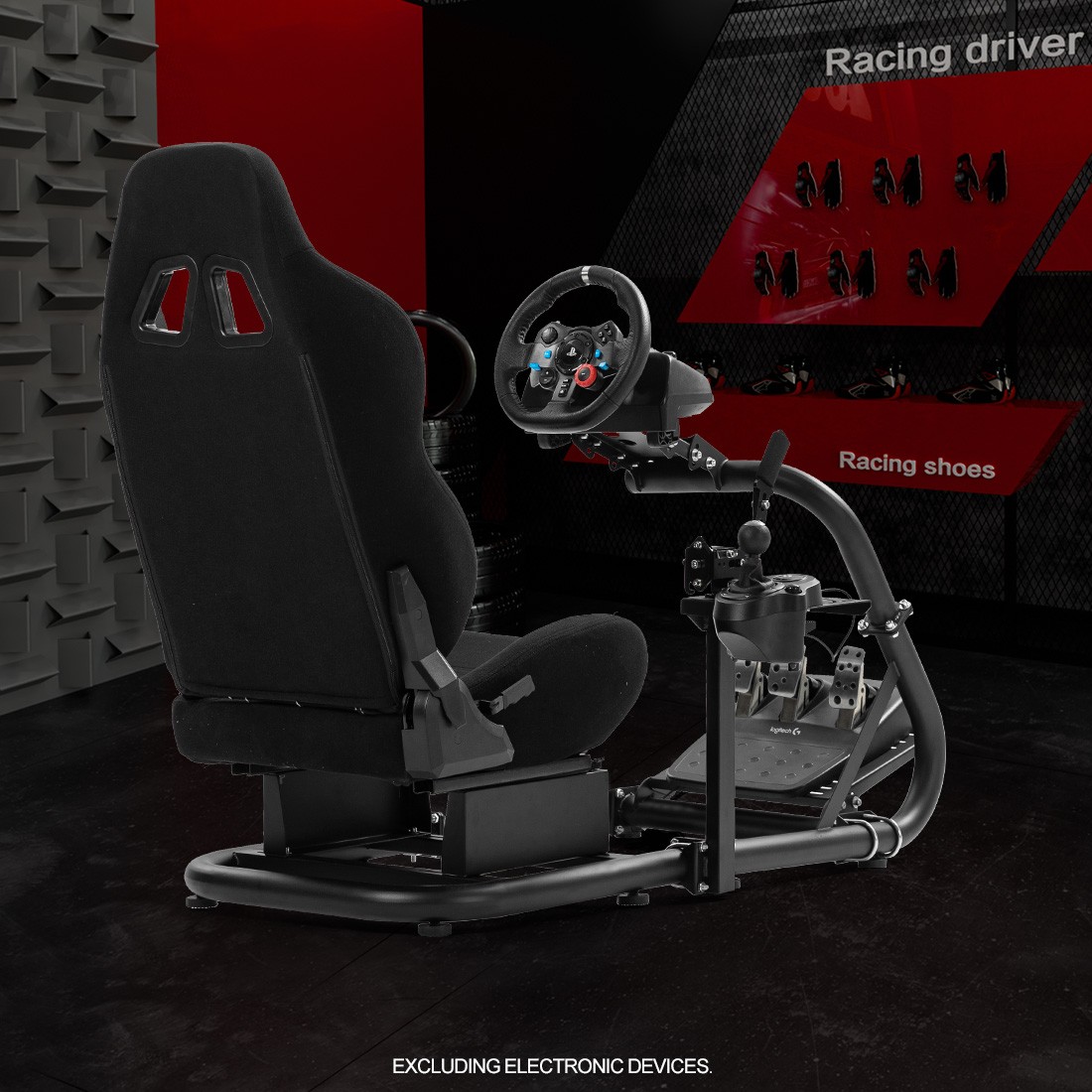 Zootopo Semi Open Racing Sim Cockpit With Black Seat Fits Logitech Thrustmaster