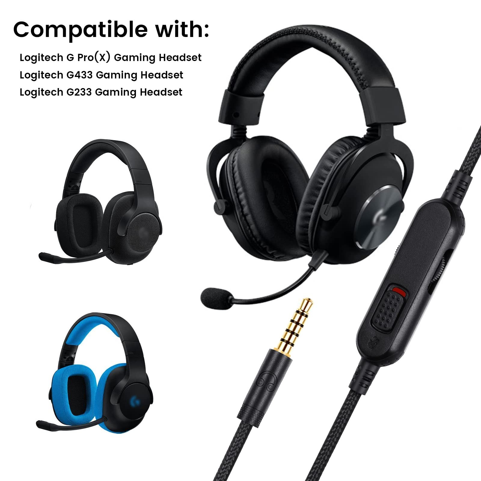 G Pro X Cord Replacement: Detachable Cable for Logitech G Pro/G433/G233 – 6ft