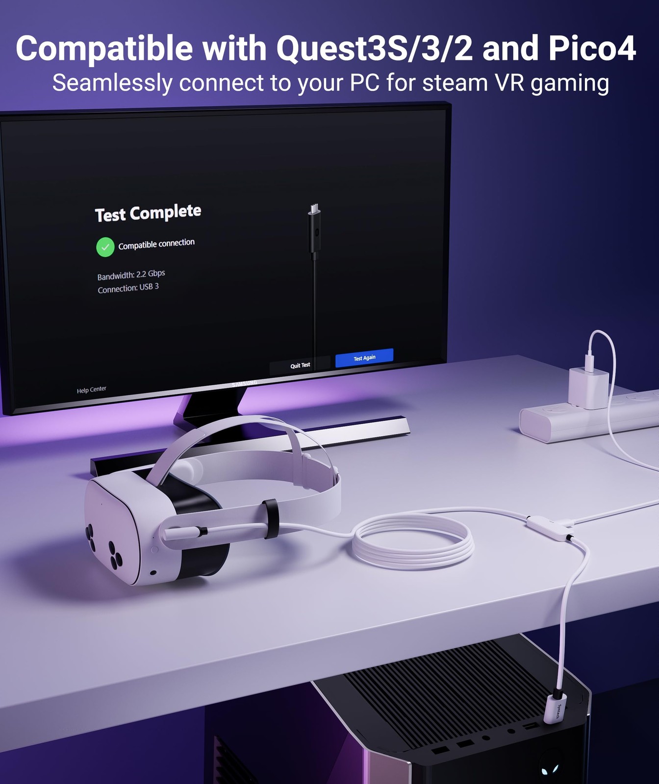 Syntech VR Charging Link Cable 16FT Compatible with Meta Quest 3S/Quest 3/Oculus