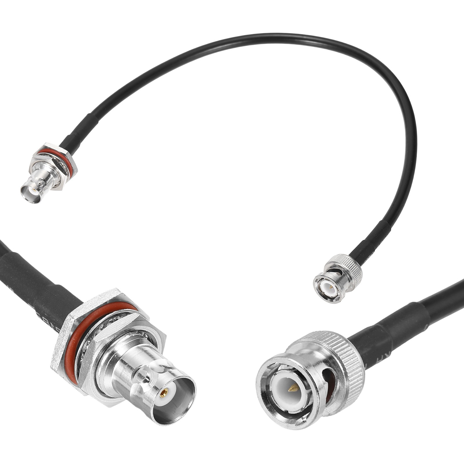 Black RG58 BNC Cable 1ft, 50 Ohm BNC Male to BNC Female Bulkhead Cable