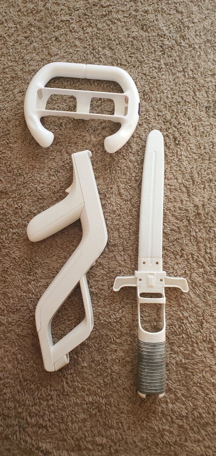 Nintendo WII ATTACHMENTS set Of 3 Sword, Shooter, and Steering Wheel