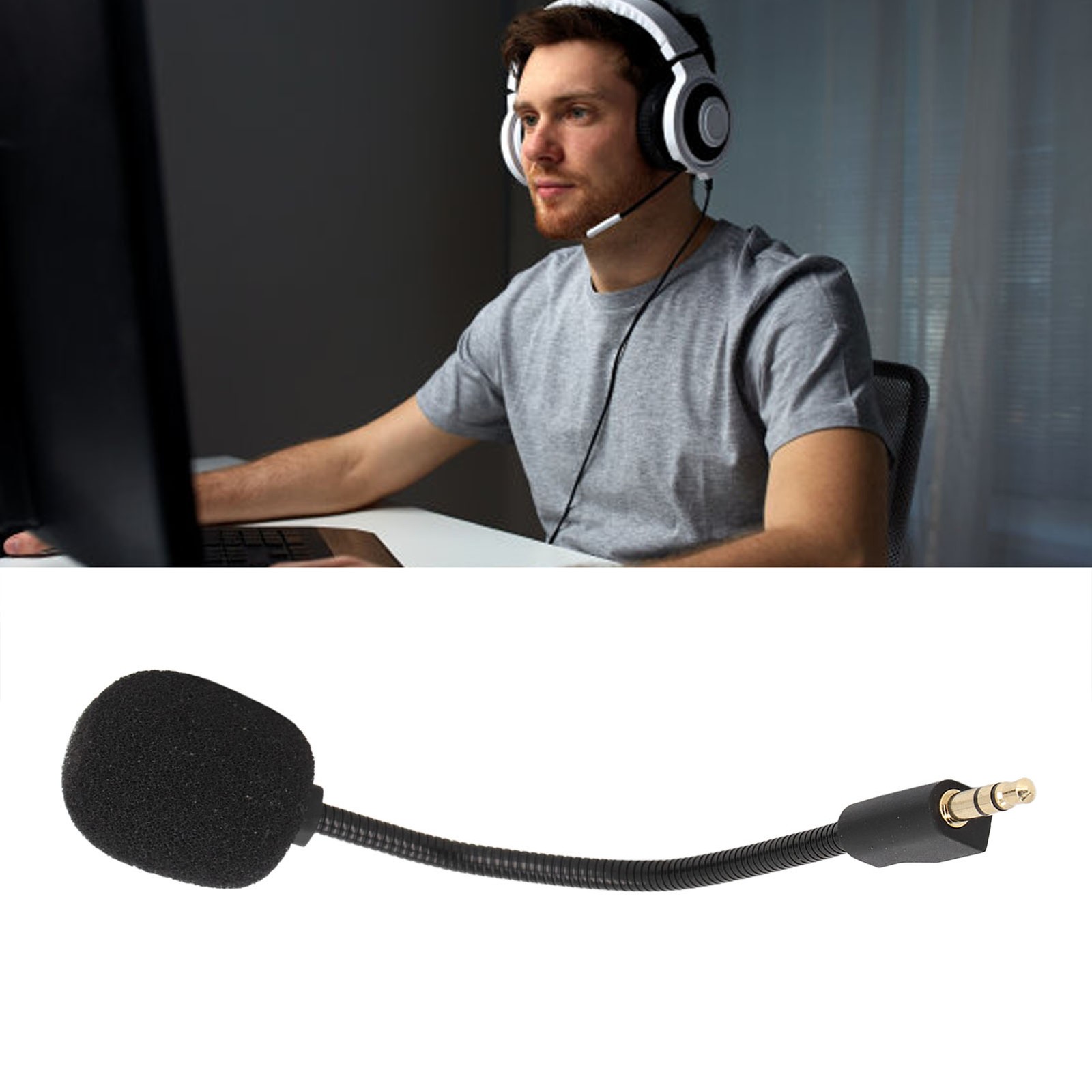 ｀Replacement Game Mic With Foam Cover 3.5mm Jack Noise Cancelling Detachable New