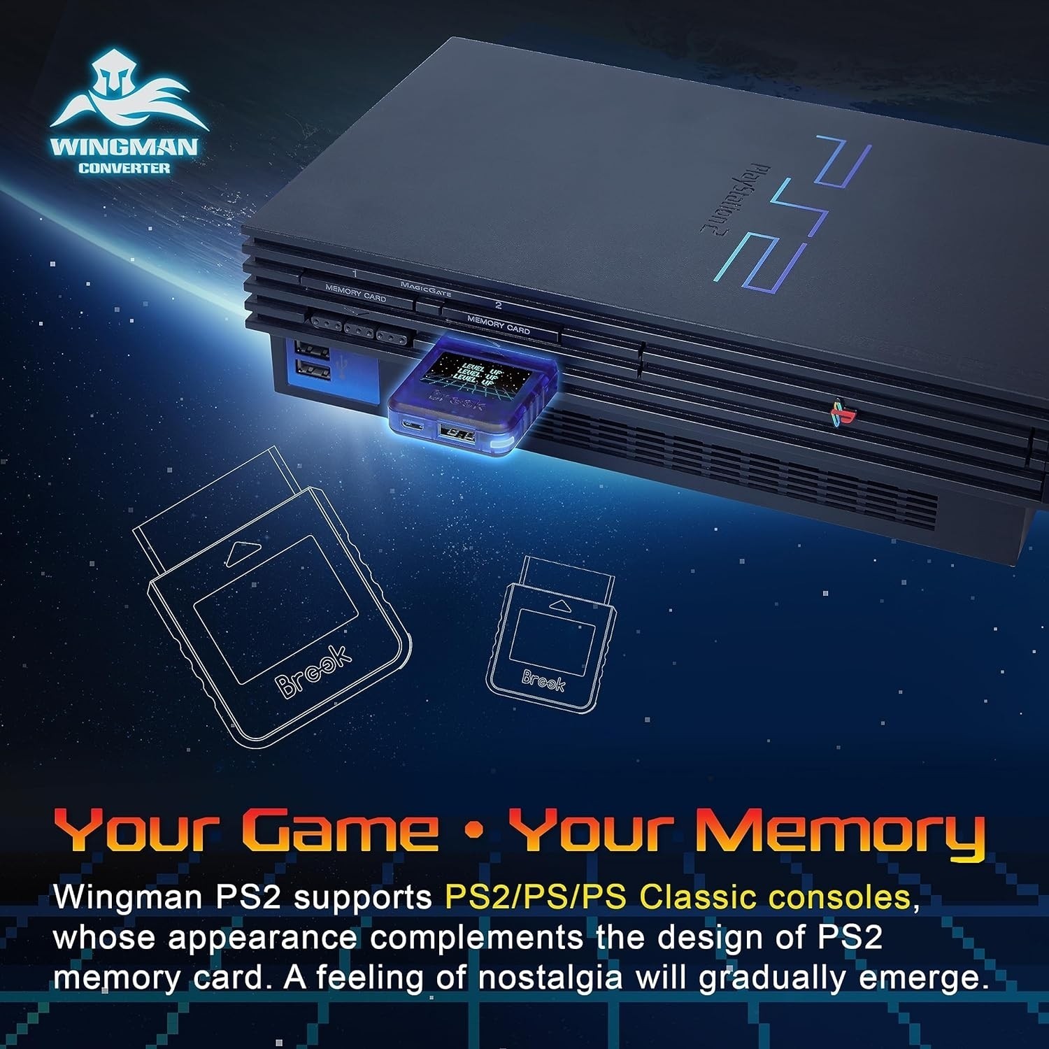 “Brook Wingman PS2 Converter Wireless Version of PS4/3 to PS2/1, Starry Blue
