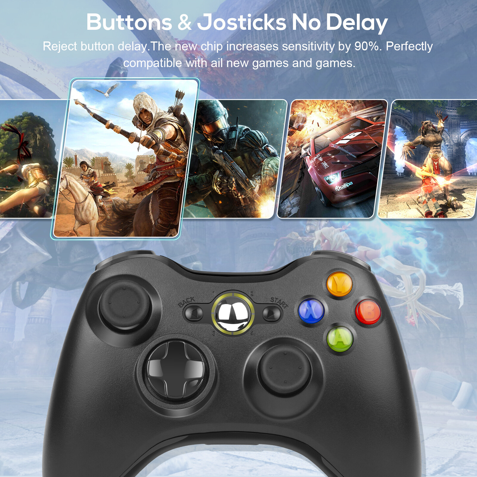 Wireless Wired Controller Gamepad for Microsoft XBOX 360 PC WIN & Battery Pack
