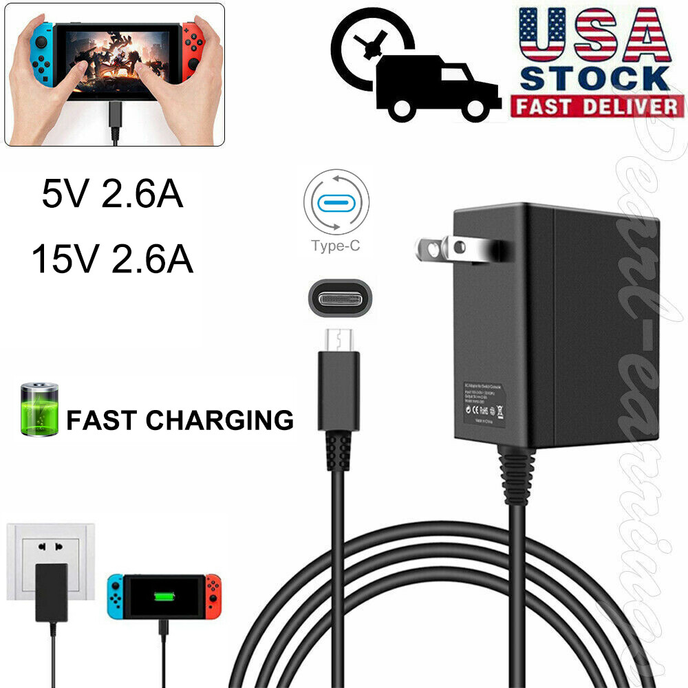 For Nintendo Switch AC Power Adapter Charger HAC-002 Home Wall Travel US Cable
