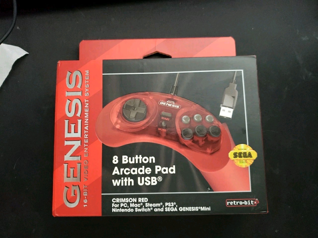 Retro-Bit Official Sega Genesis USB 8-Button Controller Crimson Red