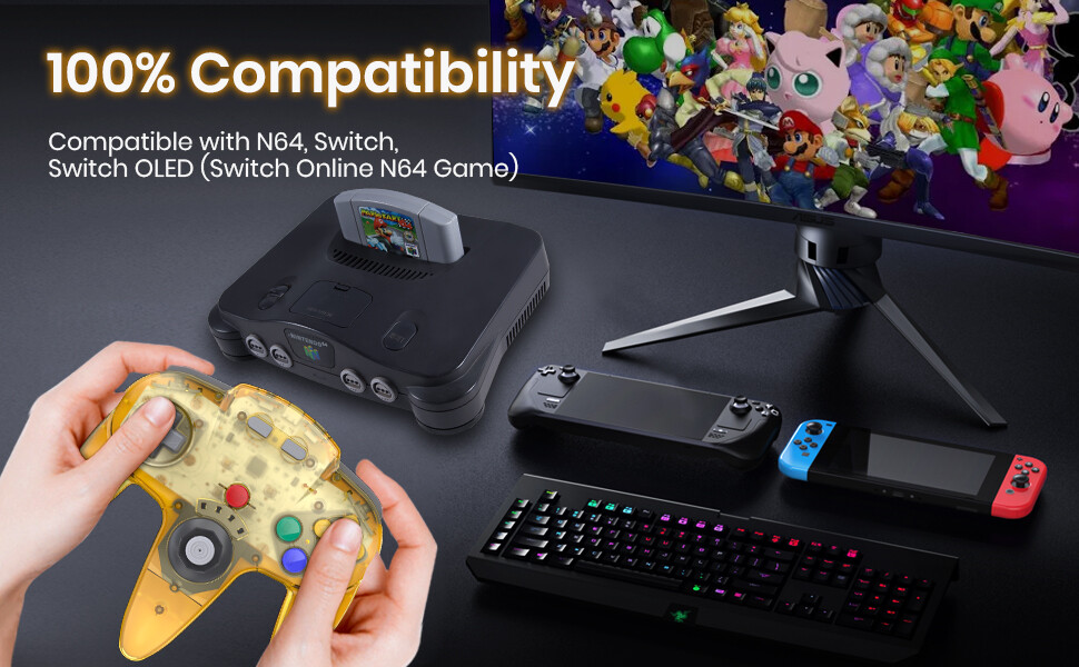 Wireless N64 Controller For N64 Nintendo Switch PC NSO Mac Windows w/Rumble Pak