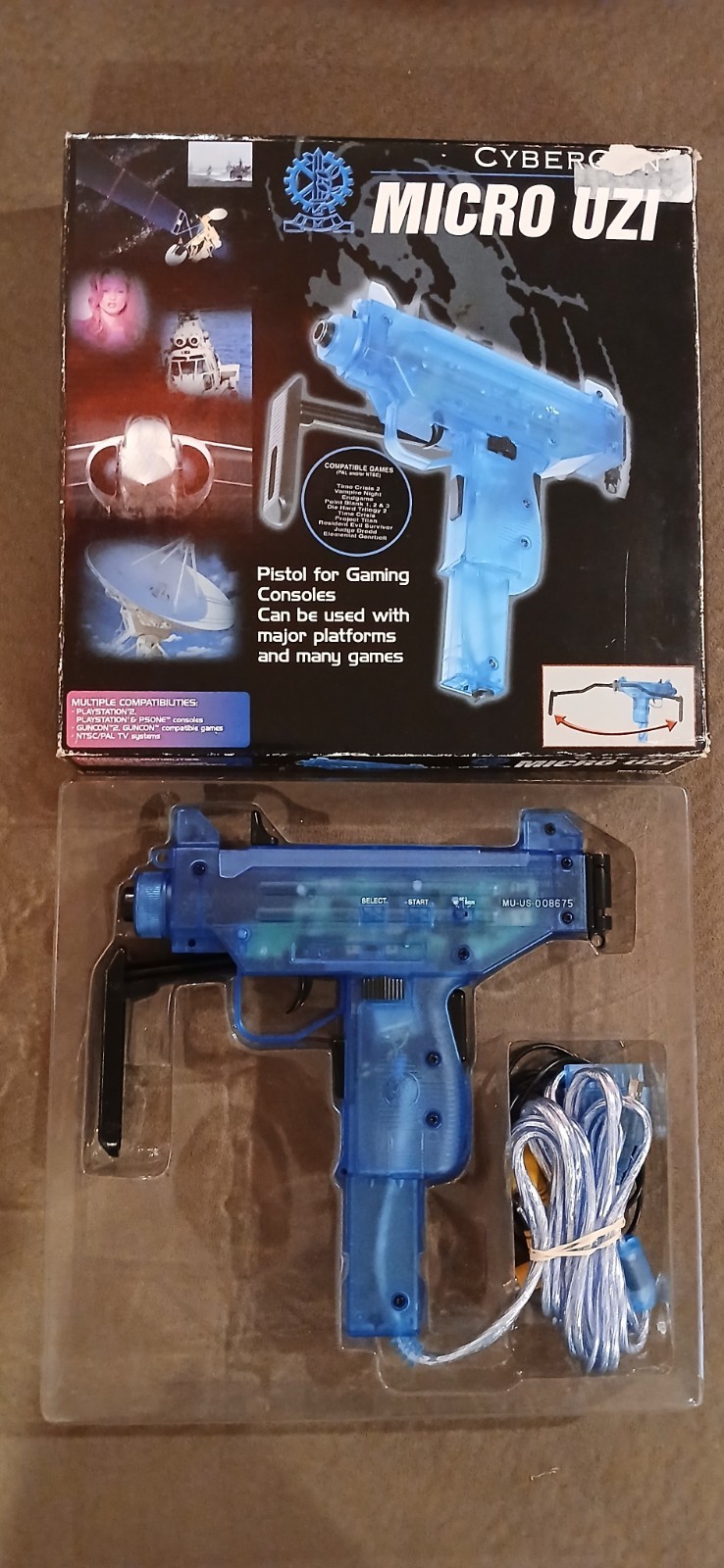 SONY PS1 PS2 LIGHT GUN BLASTER CONTROLLER G-Con Micro Uzi BLUE CyberGun TESTED
