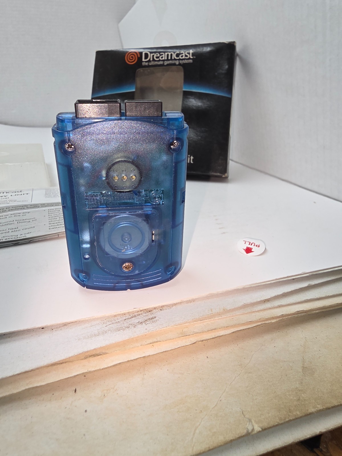 Working Sega Dreamcast Clear Blue VMU OEM Visual Memory Unit Damaged #K39