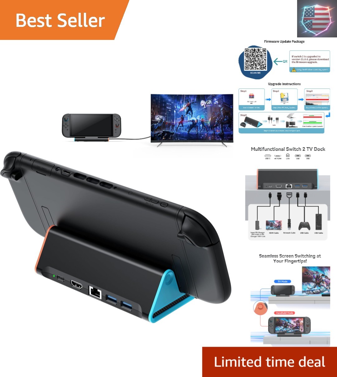 Switch 2 TV Dock with 4K@60Hz HDMI 2.0A, 2*USB 3.0, Ethernet LAN Port – Switc…
