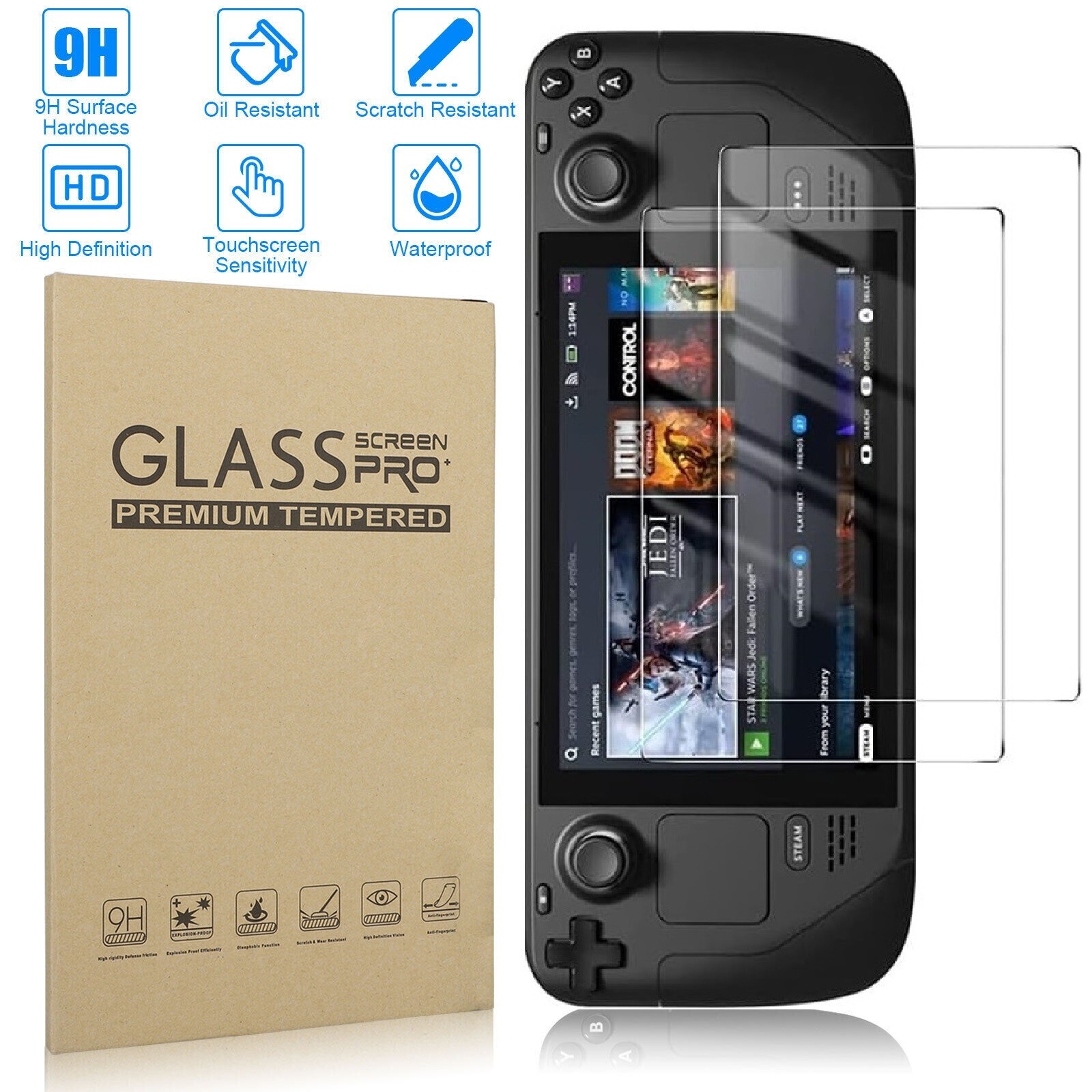 2Pcs for Steam Deck Tempered Glass Screen Protector Film Game Console Protective