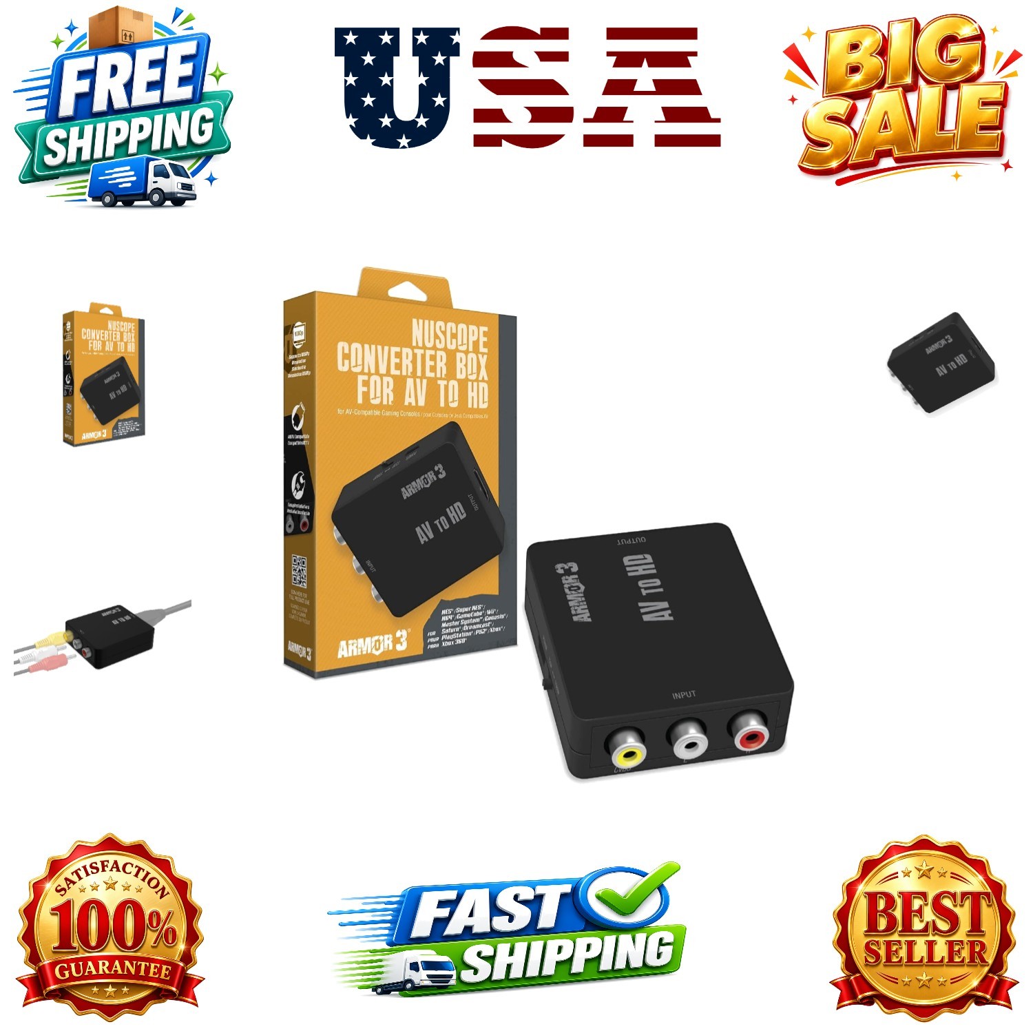 Nuscope 3-in-1 AV to HD 1080 Converter box – Universal Not machine specific -…