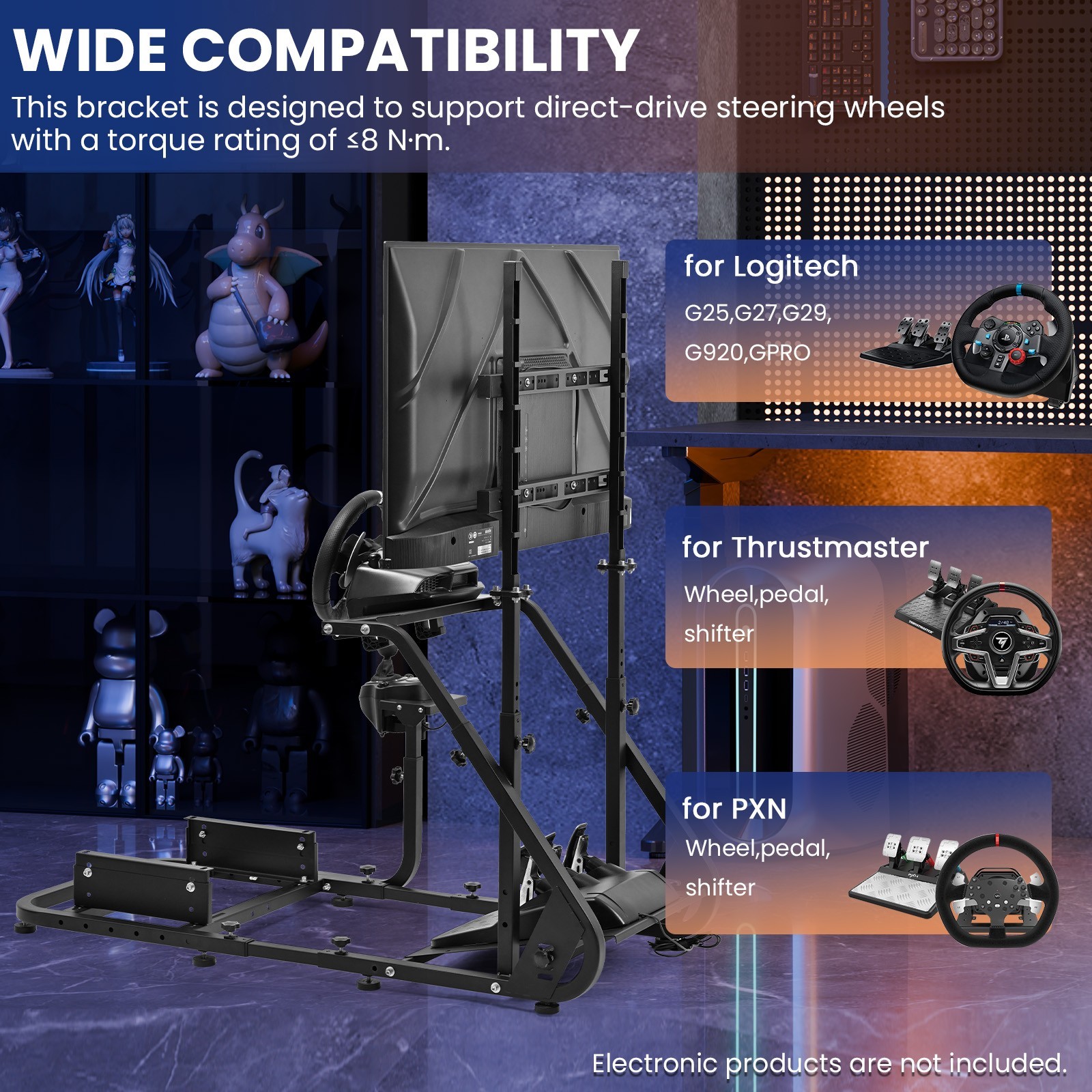 Minneer Racing Sim Cockpit Wheel Stand with Monitor Stand Fit Logitech Fanatec