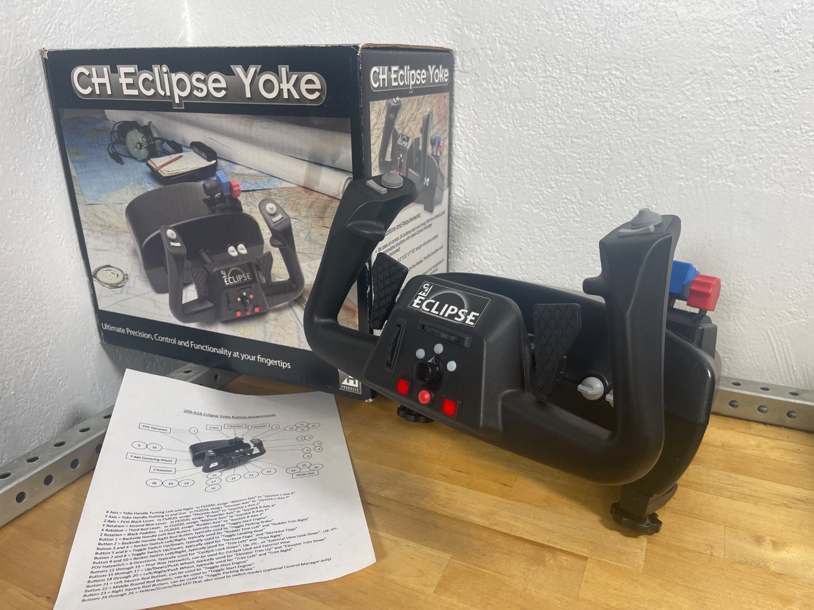 CH Products Eclipse Yoke Flight Simulator Control Stick 200-616 USB PC Computer