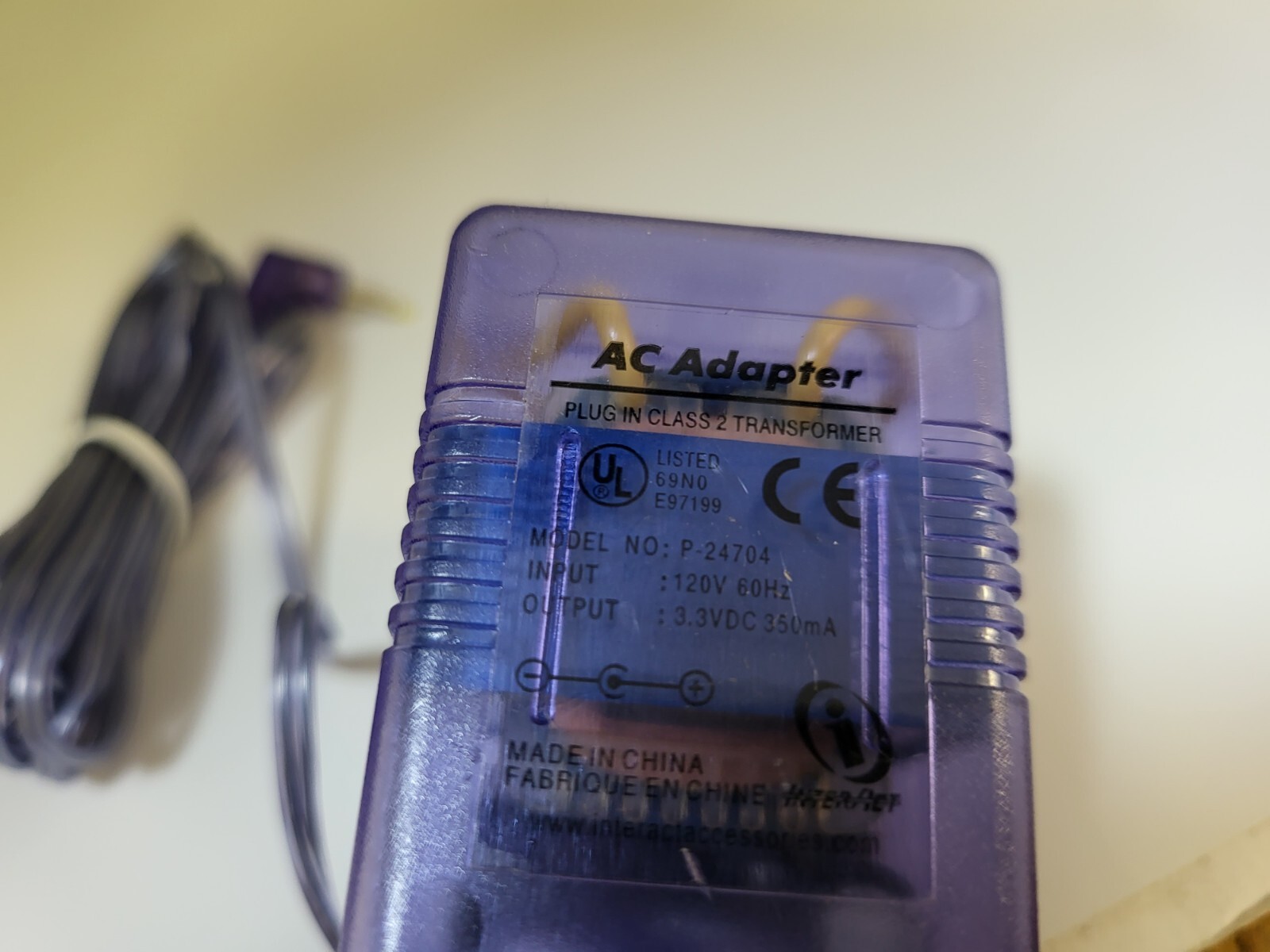 Clear Purple 3.3 V 350 mA AC Power Adapter for the Game Boy Color System #Y2
