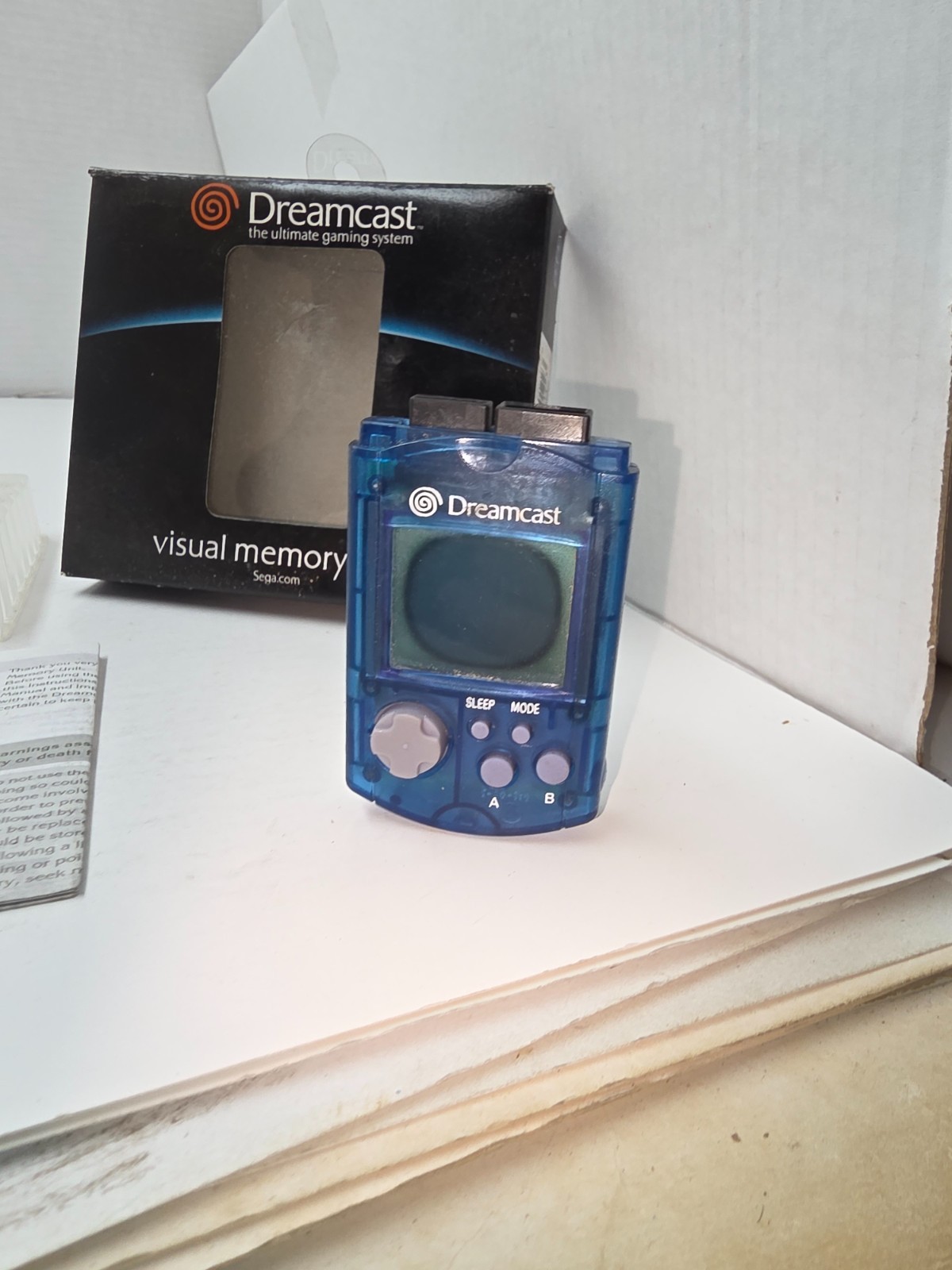 DAMAGED BUT WORKS Sega Dreamcast Clear blue VMU OEM Visual Memory Unit #K33