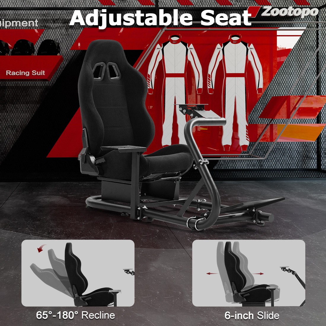 Zootopo Semi Open Racing Sim Cockpit With Black Seat Fits Logitech Thrustmaster