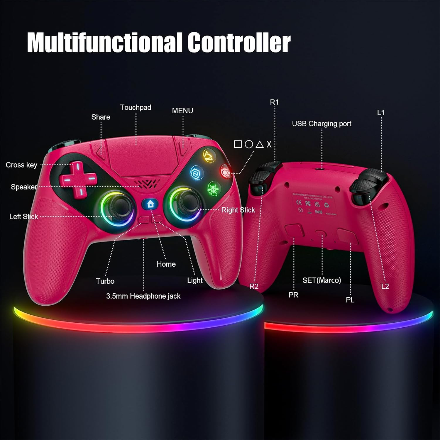 Nonbliep LED for PS5 Controller, for PS5 Slim/Pro/Pc, Wireless Controller with 9