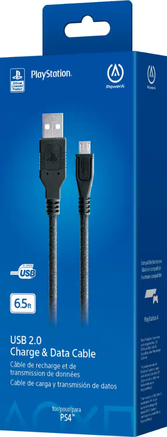 PowerA – Micro USB Charge Cable for PlayStation 4 – Black