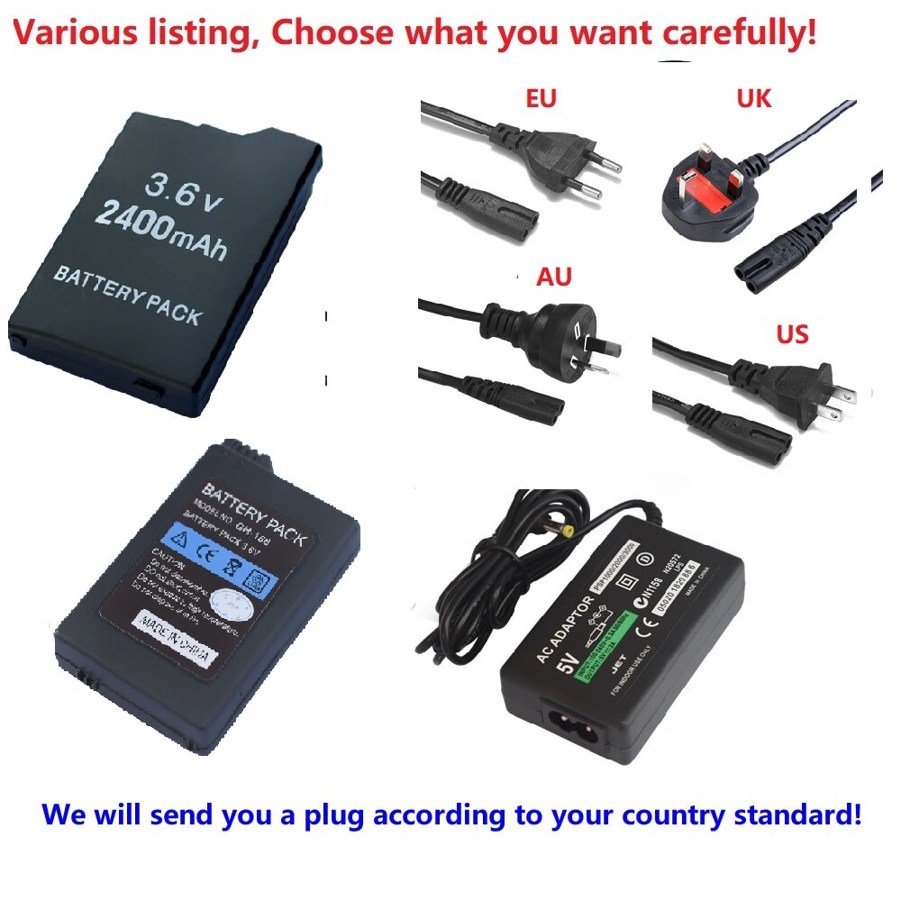 New Rechargeable Battery or Wall charger for Sony PSP 2000/2001/2003/2004 Slim