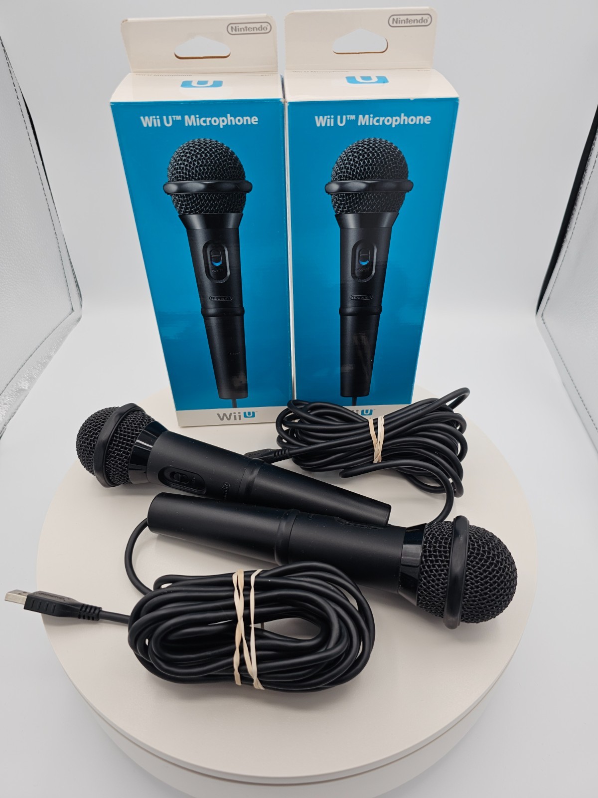 2-Pack: Nintendo Wii U WUP-021 Microphones OEM Tested Complete w/ Box Manuals