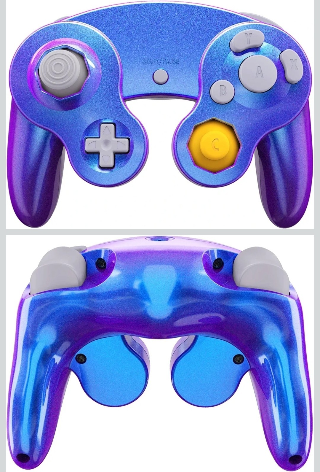 2x GameCube Controller DOL-003 – eXtremeRate Chameleon Purple Shell – 10ft Cable