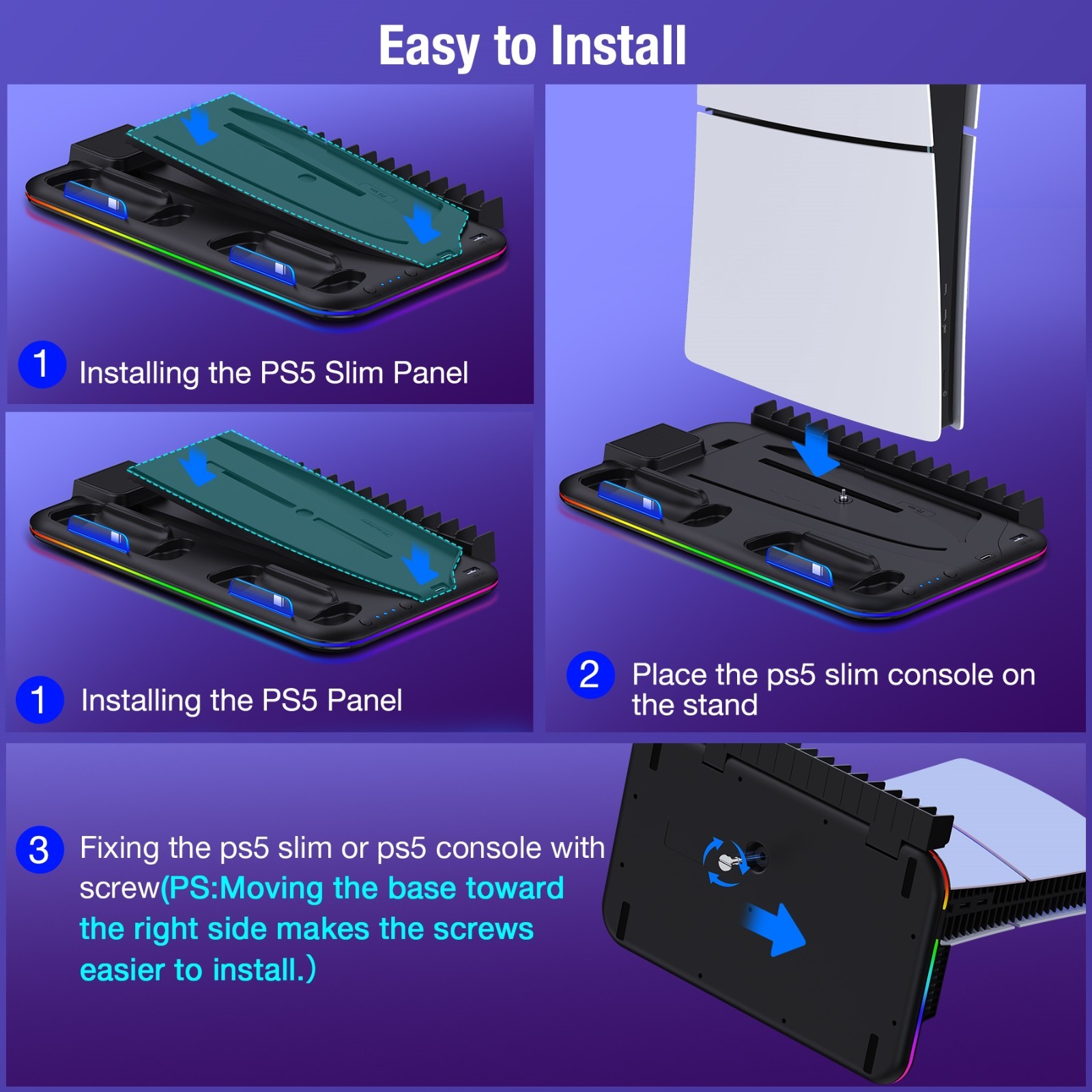 PS5 Stand Cooling Station for PS5/PS5 Slim Console With PS5 Controller Charger