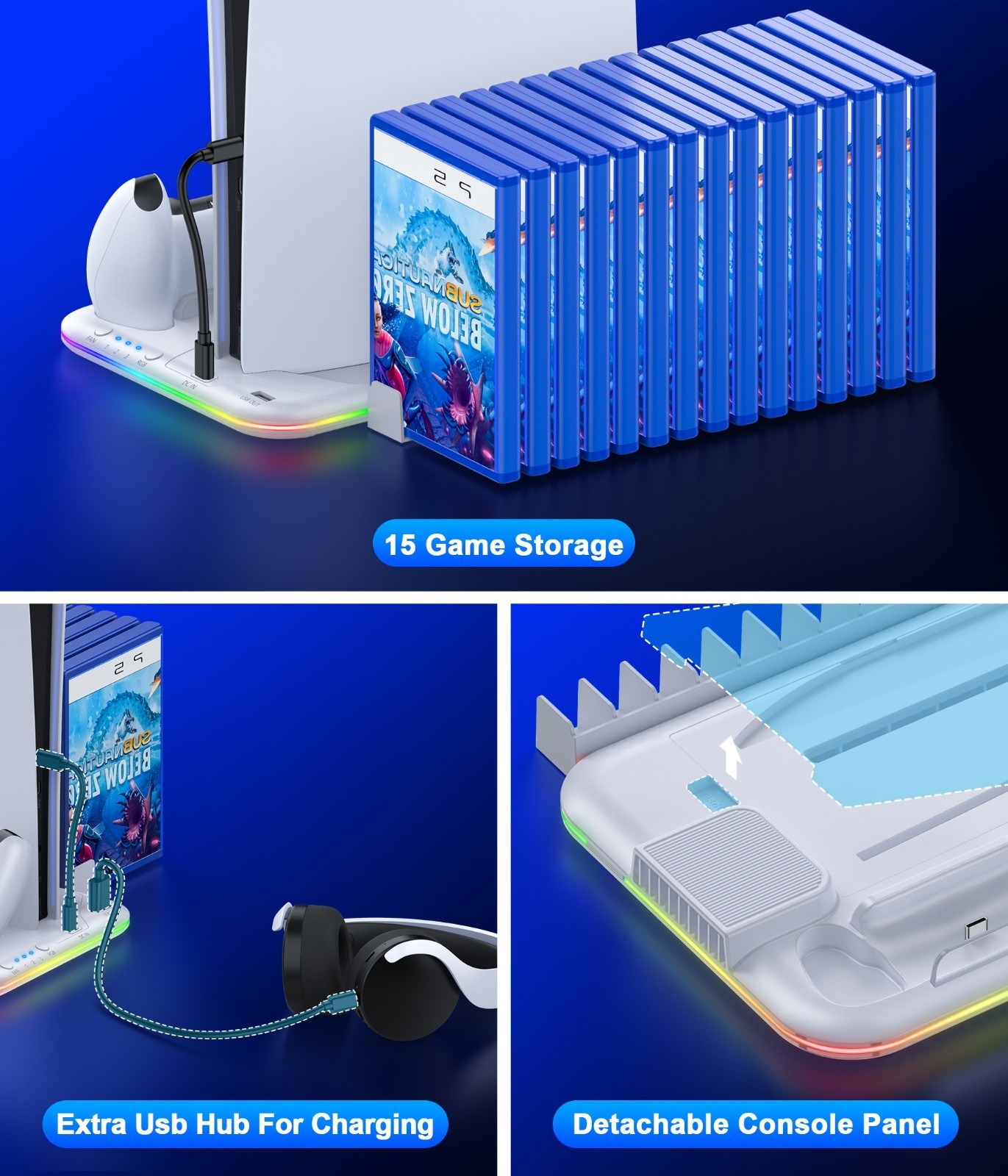 PS5 Stand Cooling Station for PS5/PS5 Slim Console With PS5 Controller Charger