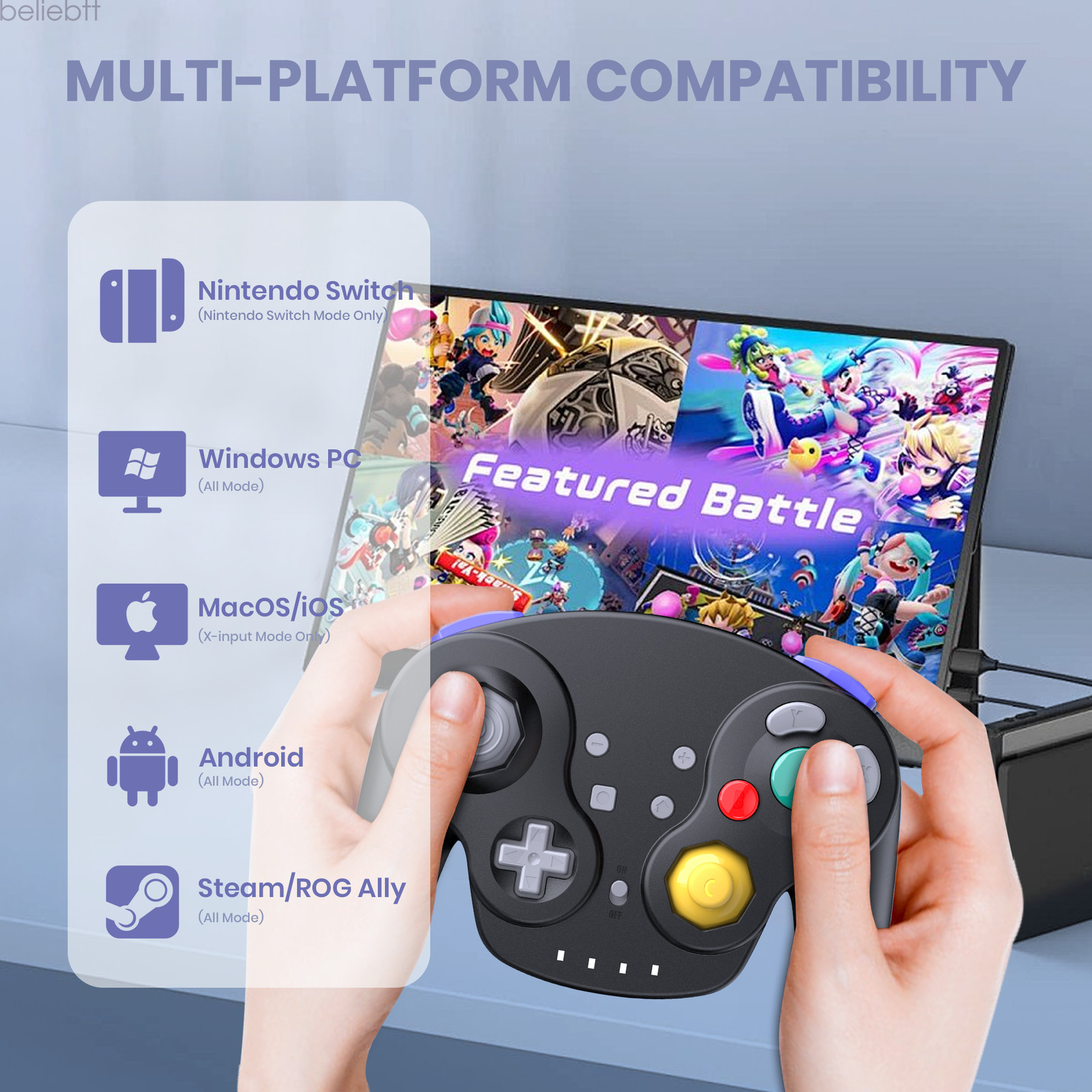Wireless NFC Gamecube Style Controller for Switch 1/2 PC -/Rumble /Gyro Axis