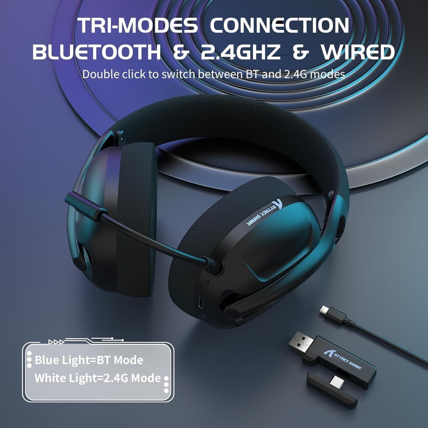 L80 Wireless Gaming Headset Ultralight Over Ear with 2.4Ghz USB C&A Dongle