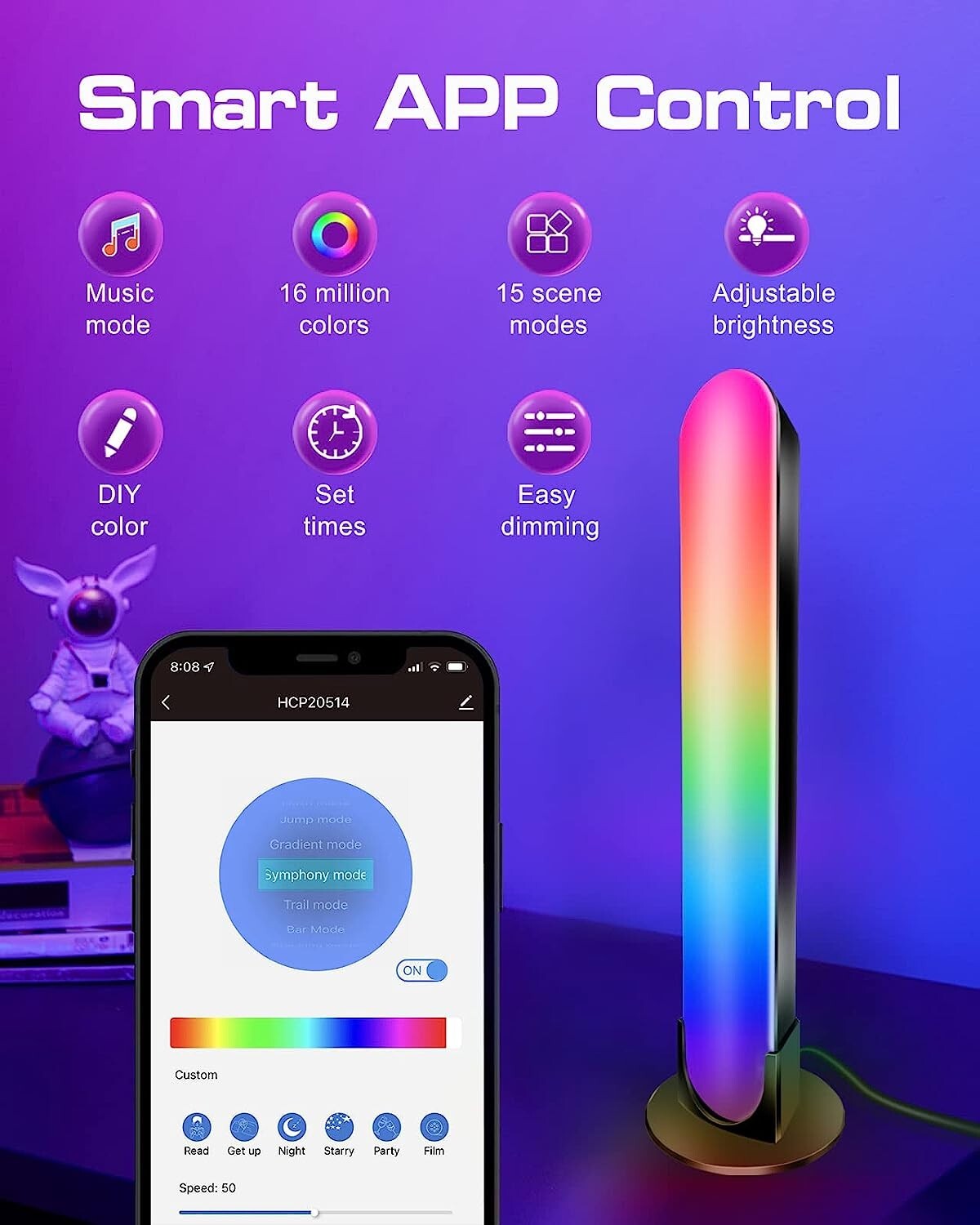 Smart LED Light Bar Desktop Mood Light RGB Computer Ambience Light Music US