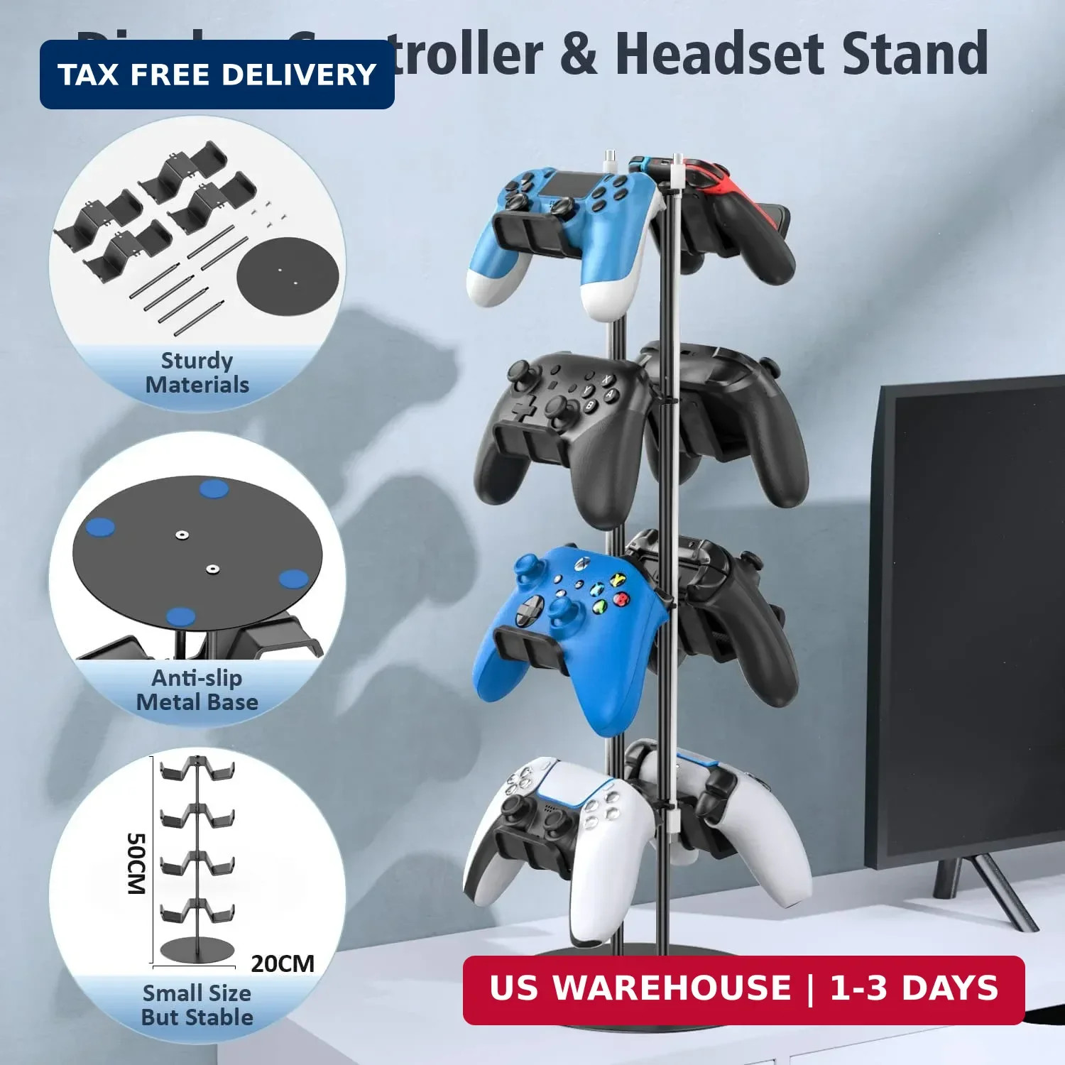 Kytok Controller Stand 4 Tiers with Cable Organizer for Desk, Universal Headphon