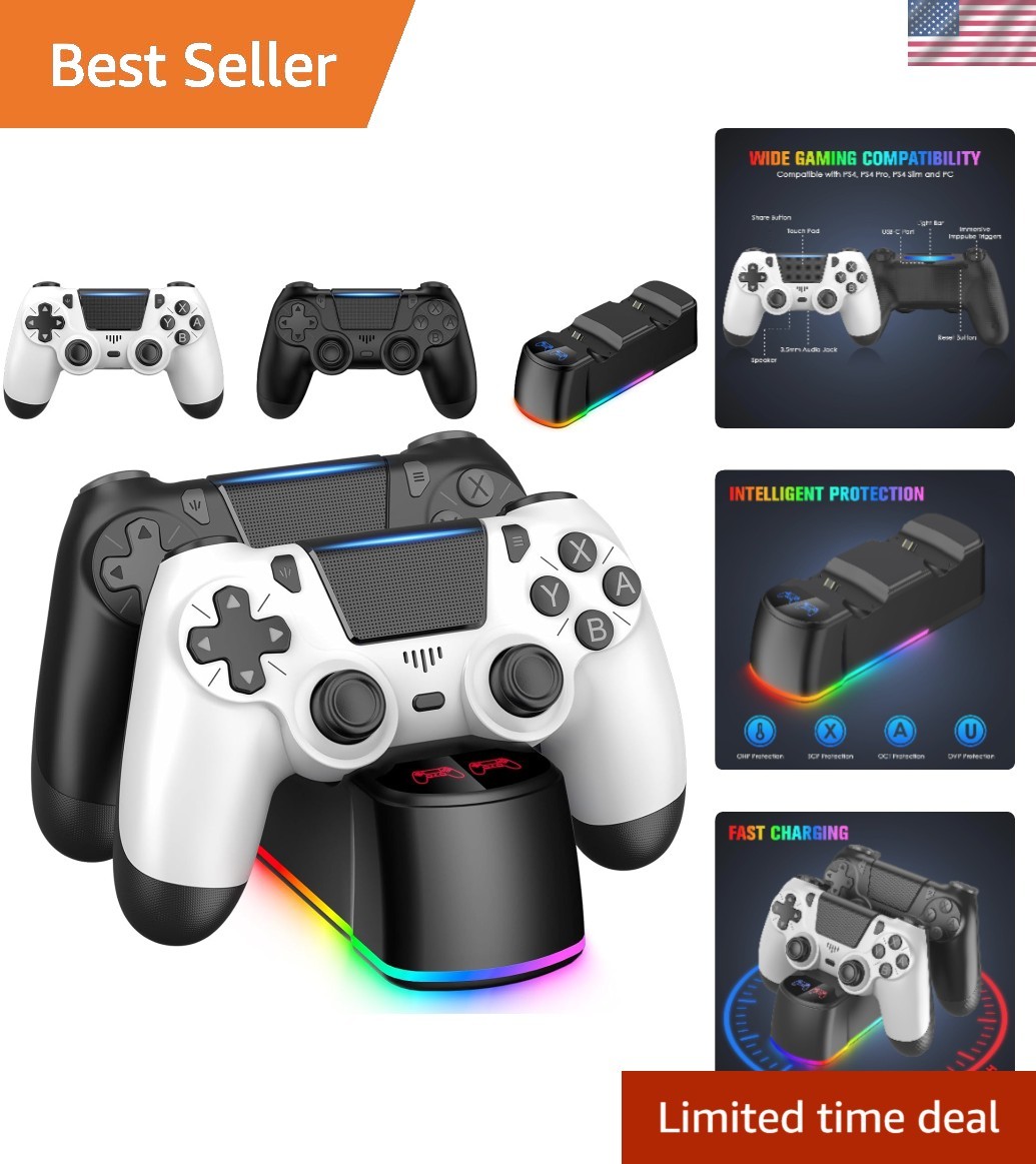 2 Pack Controllers with Charging Dock Station for PS4 Controller, Wireless Co…