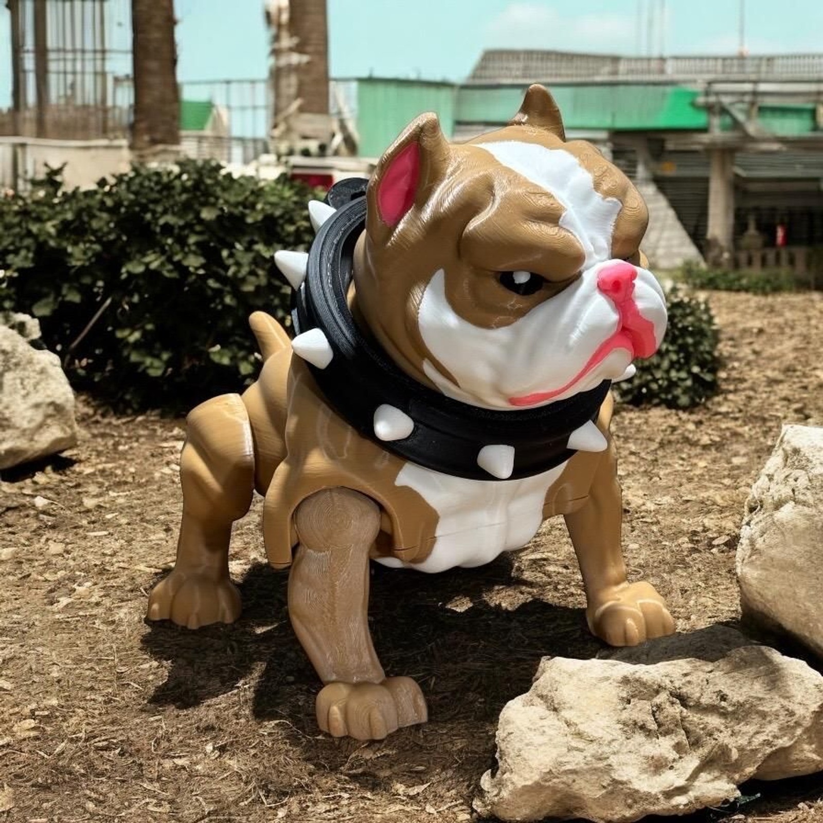 Realistic Articulated American Bulldog Figurine with Spiked Collar 6.5 Inch