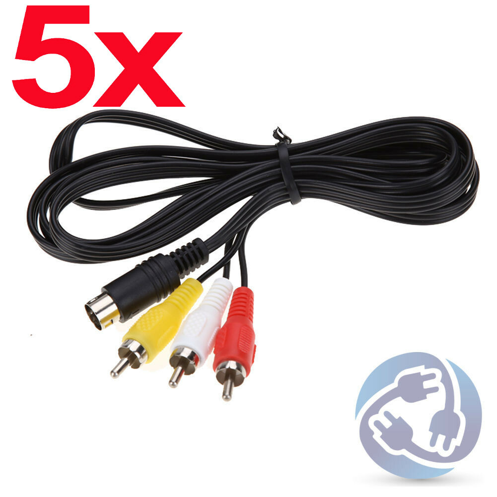 Wholesale Lot 5x AV RCA Composite Cable Cord Sega Genesis 2 / 3 9 Pin