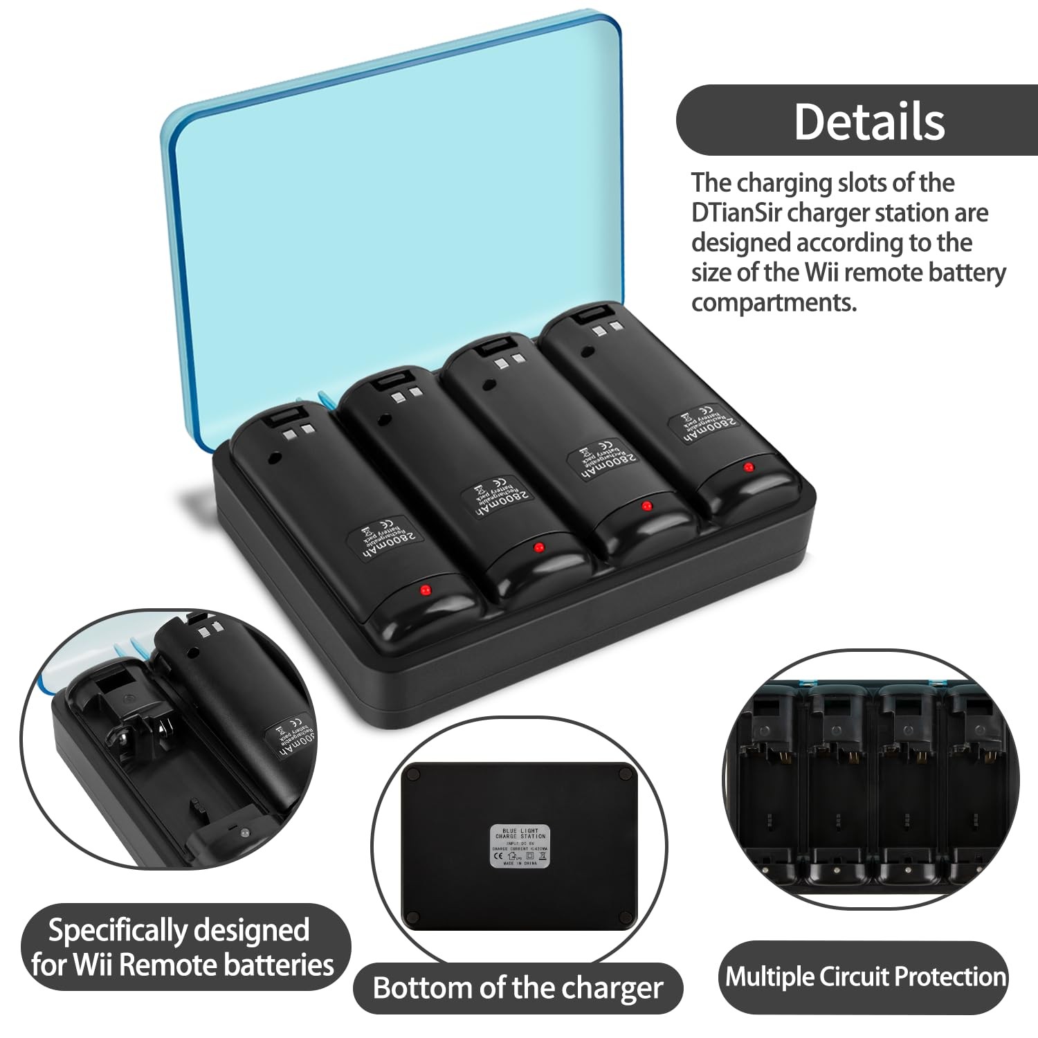 Wii Remote Charger Station with 4-Pack 2800mAh Rechargeable Batteries USB