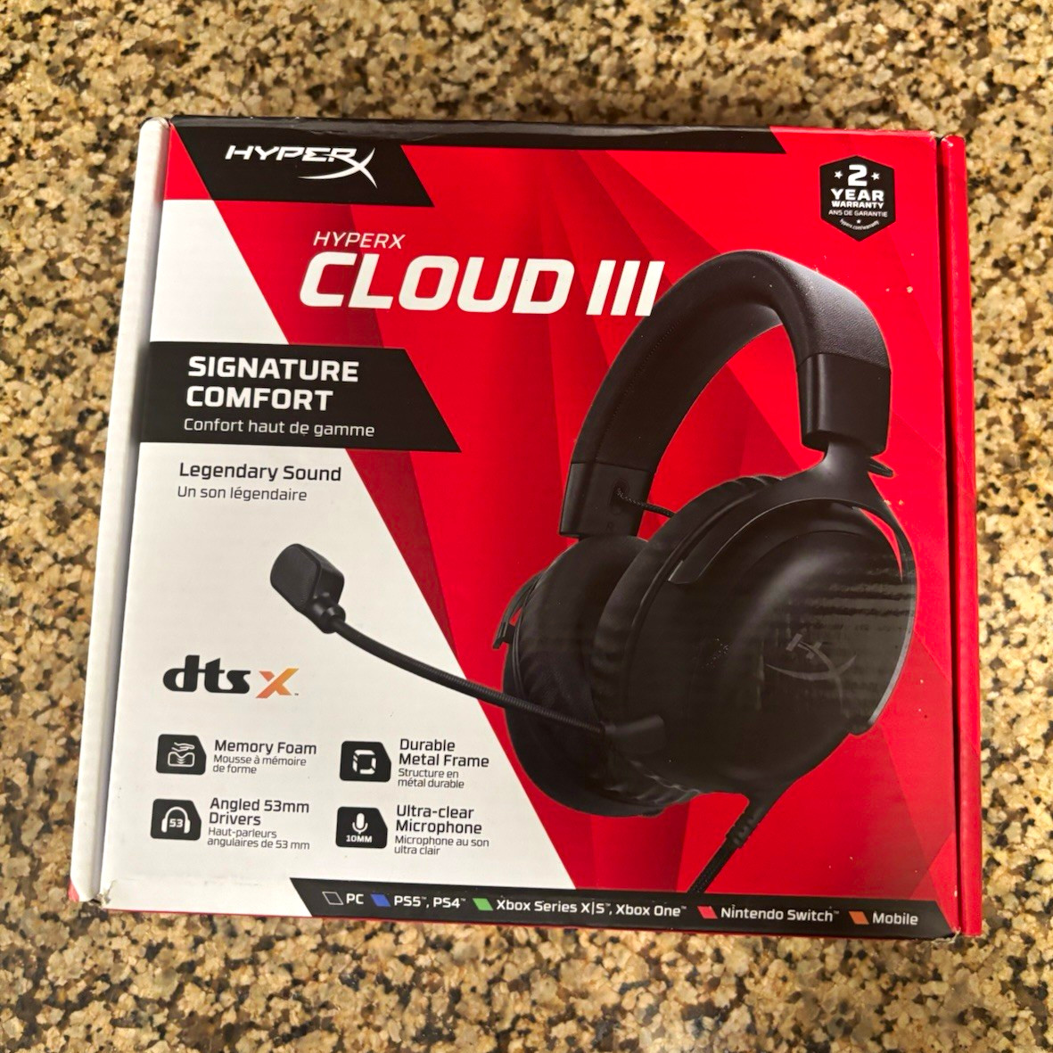 HyperX Cloud III Black Wired Gaming Headset 3.5mm/USB-C USB Detachable Mic