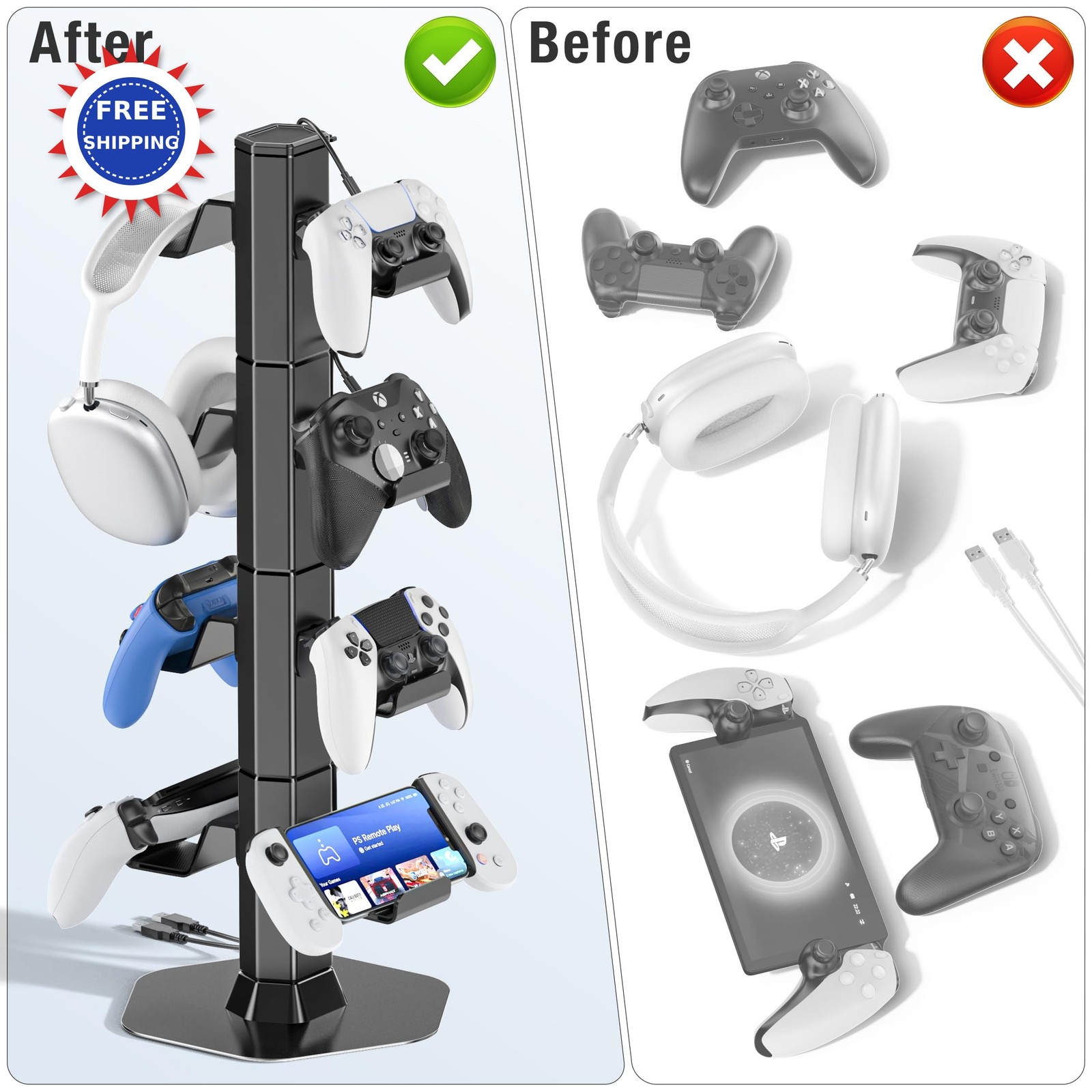 Controller Headset Holder Desk Charger Cable Organizer PS5 Xbox PS4 Switch
