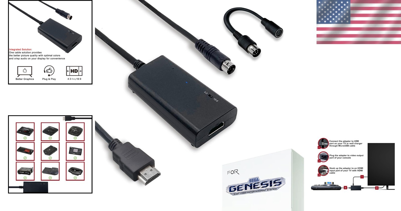 Sega Genesis HDMI Cable for Model 1/2/3 & More