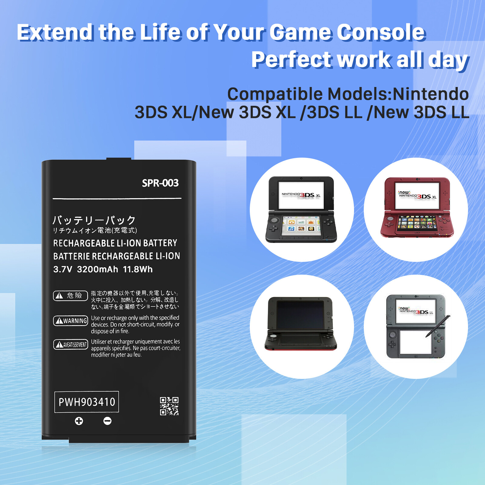 New SPR-003 Battery for Nintendo 3DS XL Game Console Battery 3200mAh+Screwdriver