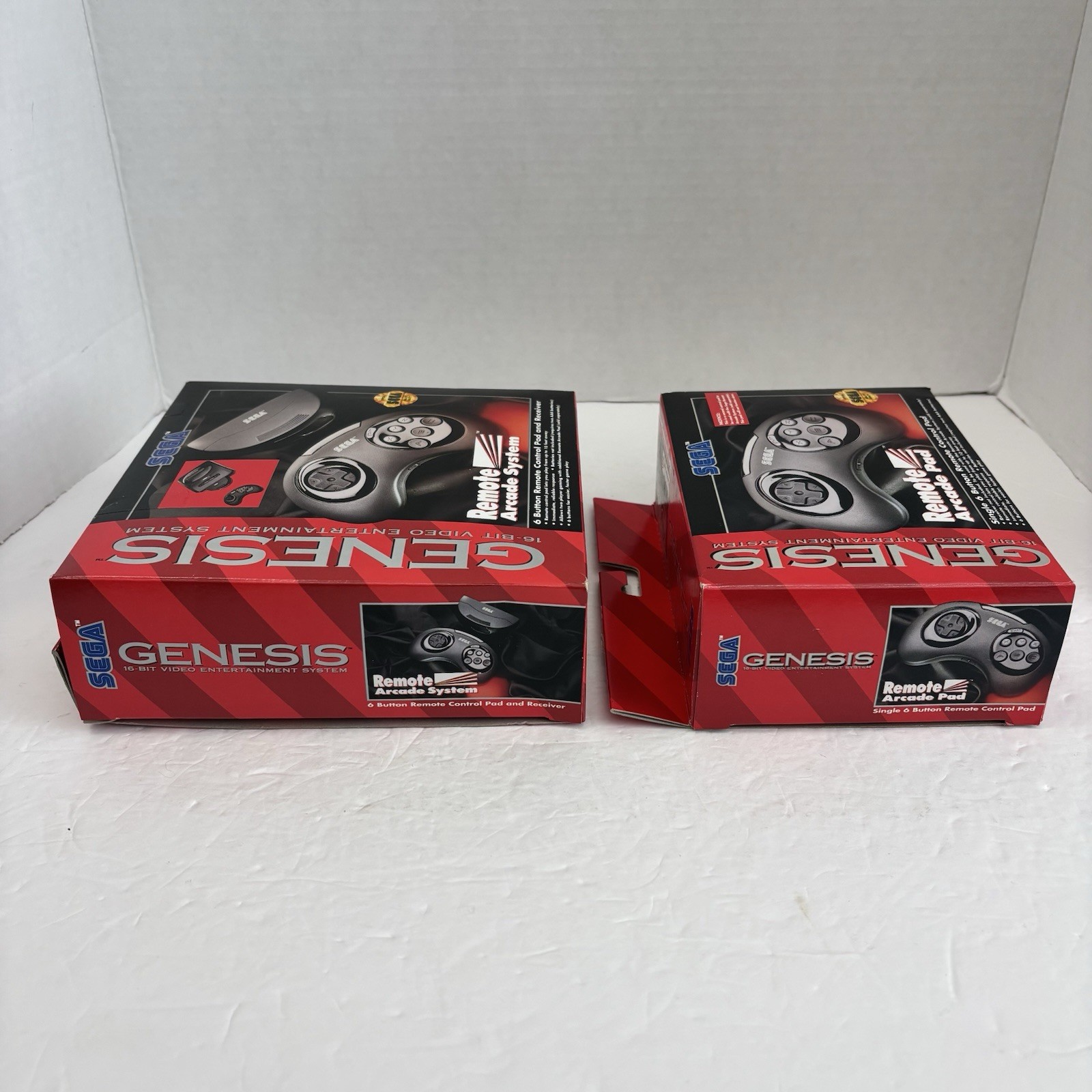 2 Sega Genesis Remote Arcade Pad and 6 Button Remote Control Pad – BOX ONLY Lot