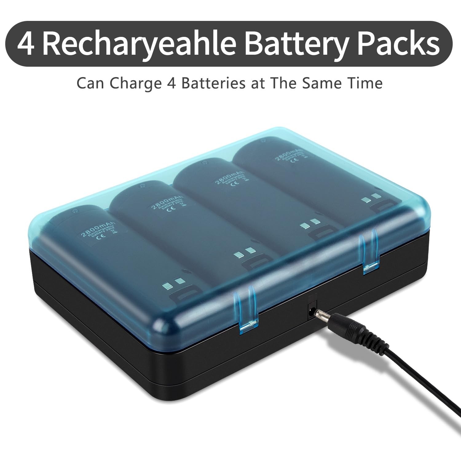 Wii Remote Charger Station with 4-Pack 2800mAh Rechargeable Batteries USB