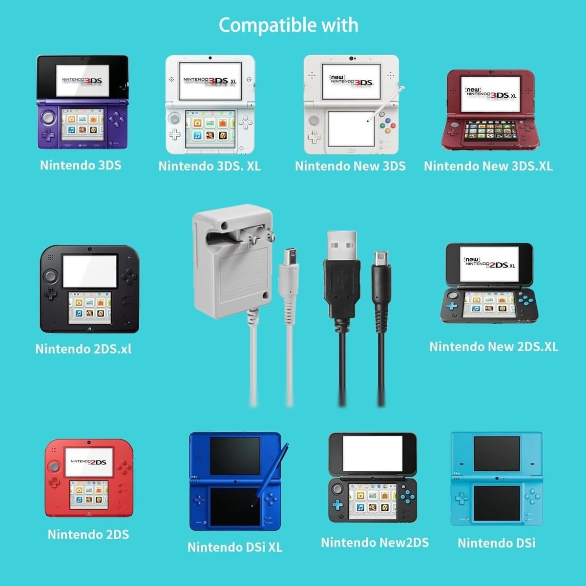 3DS Charger Power Adapter & USB Charger Cable & New 3DS XL Case Kit – OEM Re…