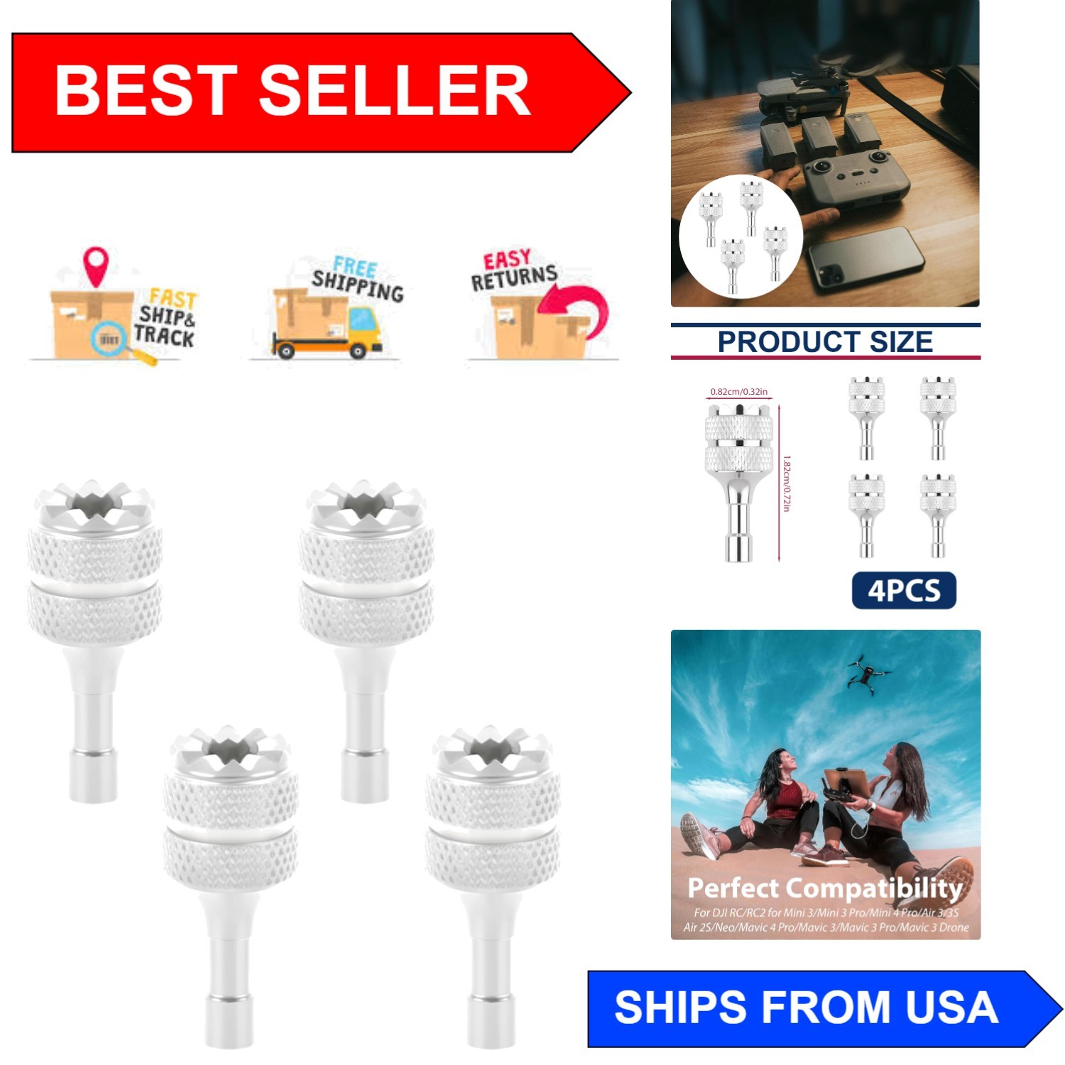 4 Pcs Aluminum Alloy Joystick Sticks for DJI Drones – Enhanced Control & Comfort
