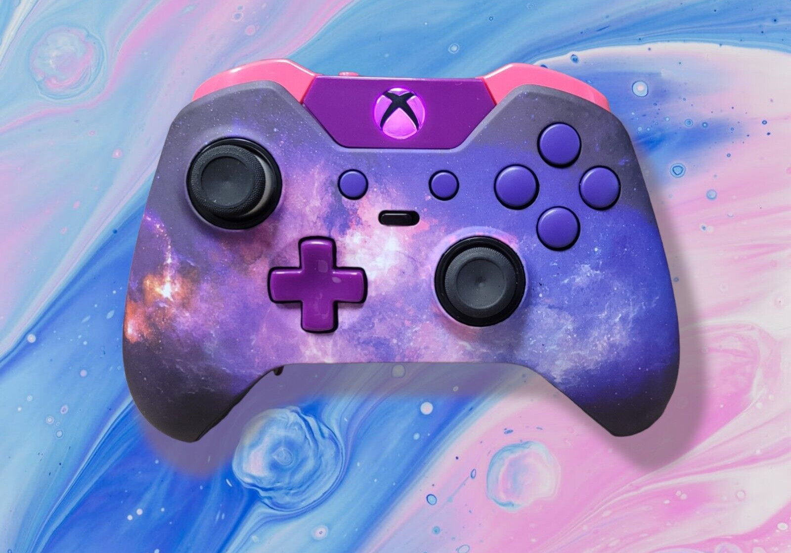💜XBOX ONE ELITE WIRELESS CONTROLLER CUSTOM GALAXY SOFT TOUC PINK/PURPLE LED💜