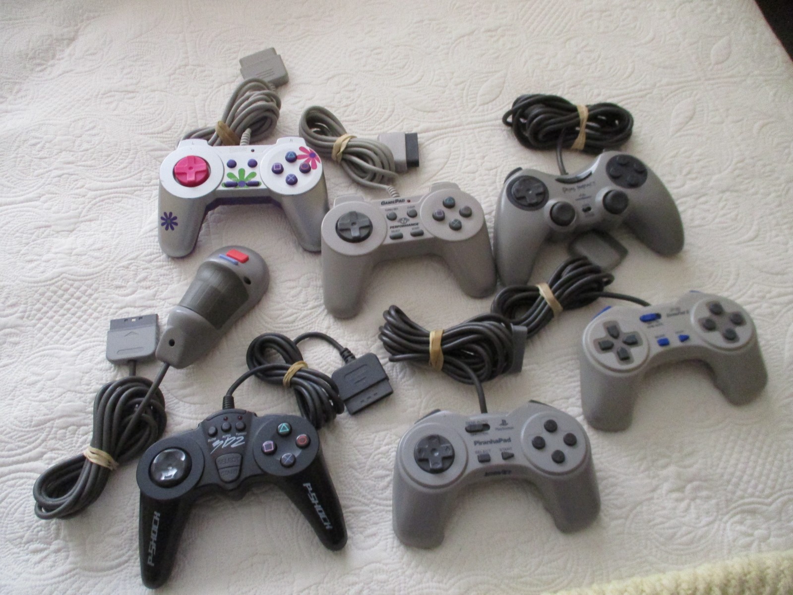 Lot of 7 PS1 Wired Controllers (Third Party) – Performance, Barbie, Grip, 3D2