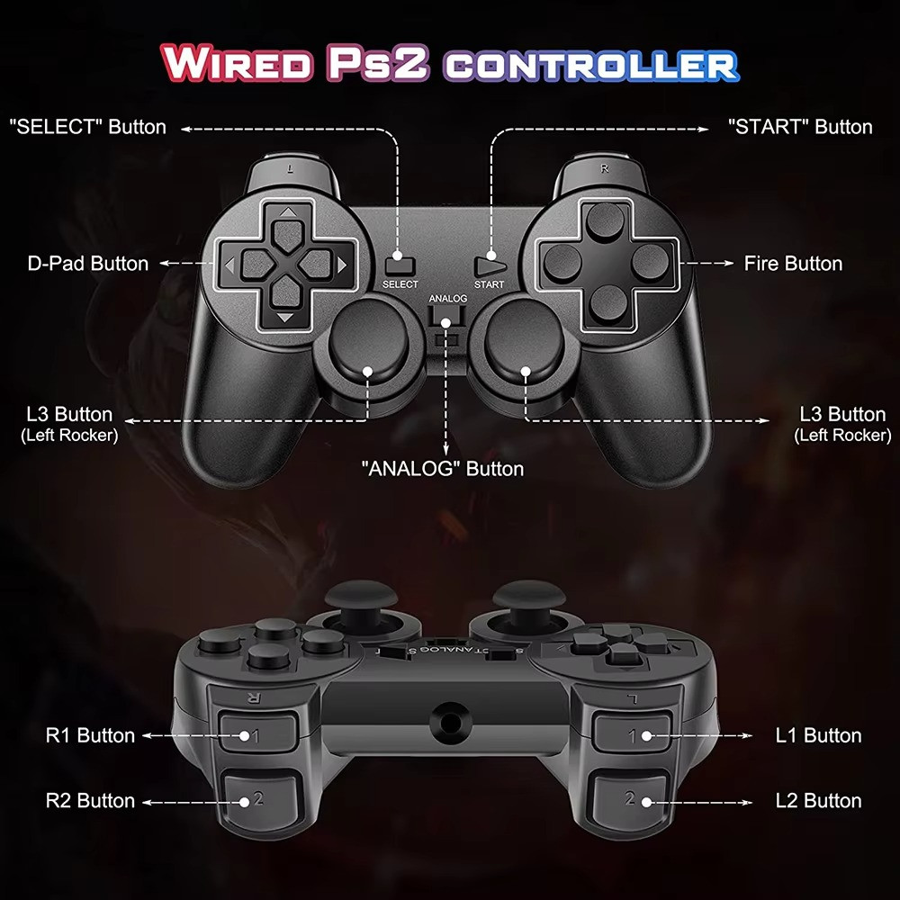 Sony PS2 BLACK Wired Controller OEM DualShock PlayStation 2 AUTHENTIC