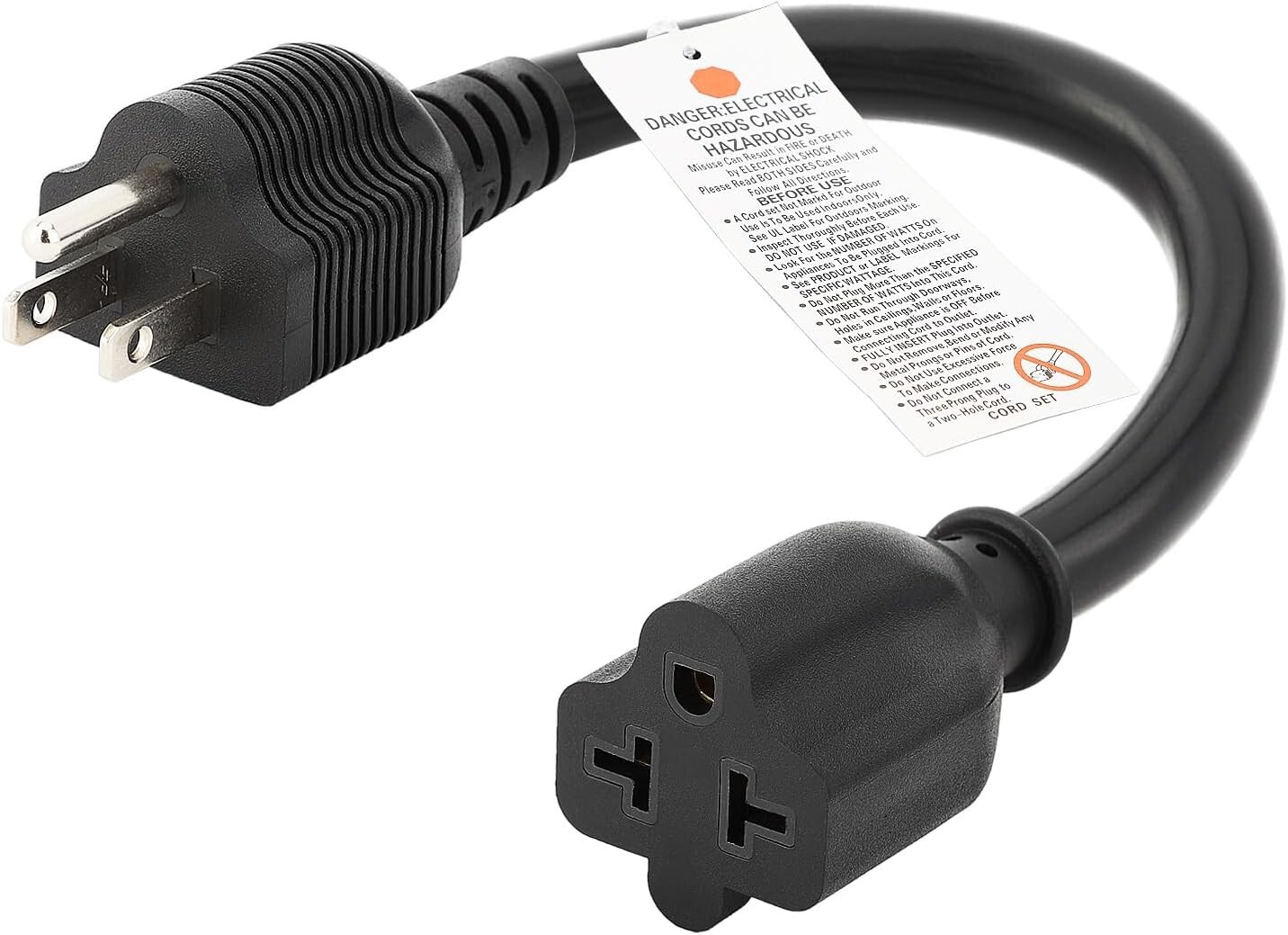 1-Foot Nema 5-15P to 6-20R 12AWG Heavy Duty EV Charging Power Adapter 15A Hou…